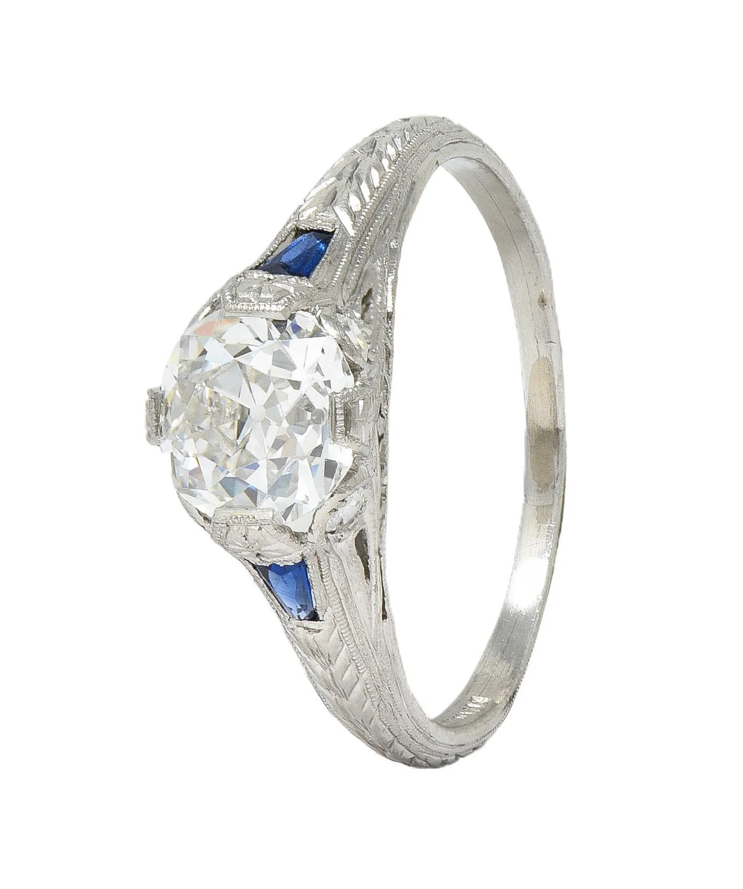 Art Deco 1.27 CTW Old European Cut Diamond Platinum Fleur-De-Lis Antique Engagement Ring GIA - Image 9