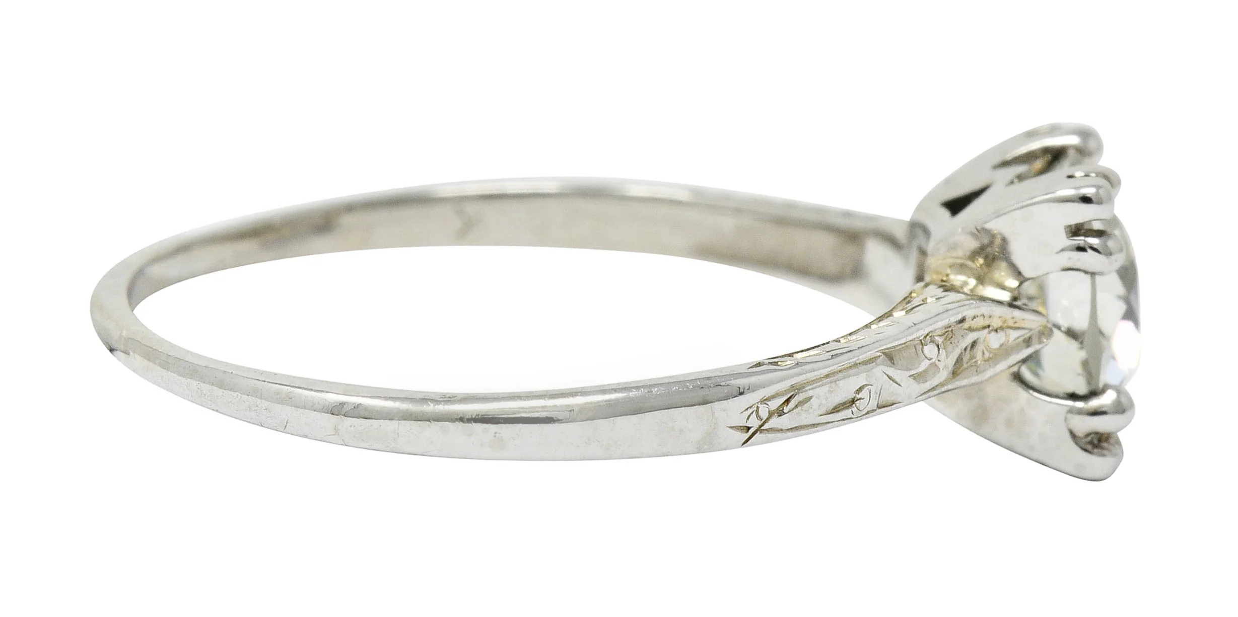 Art Deco 1.30 CTW Diamond 20 Karat White Gold Engagement Ring GIA - Image 3