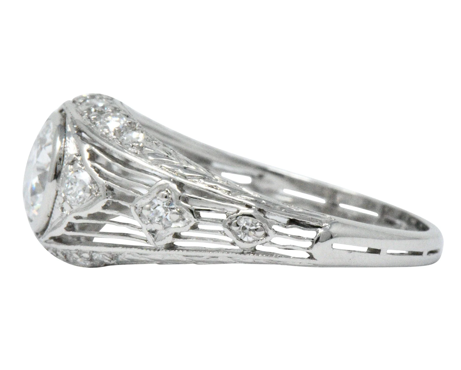 Art Deco 1.30 CTW Old European Cut Diamond Platinum Engagement Ring - Image 3