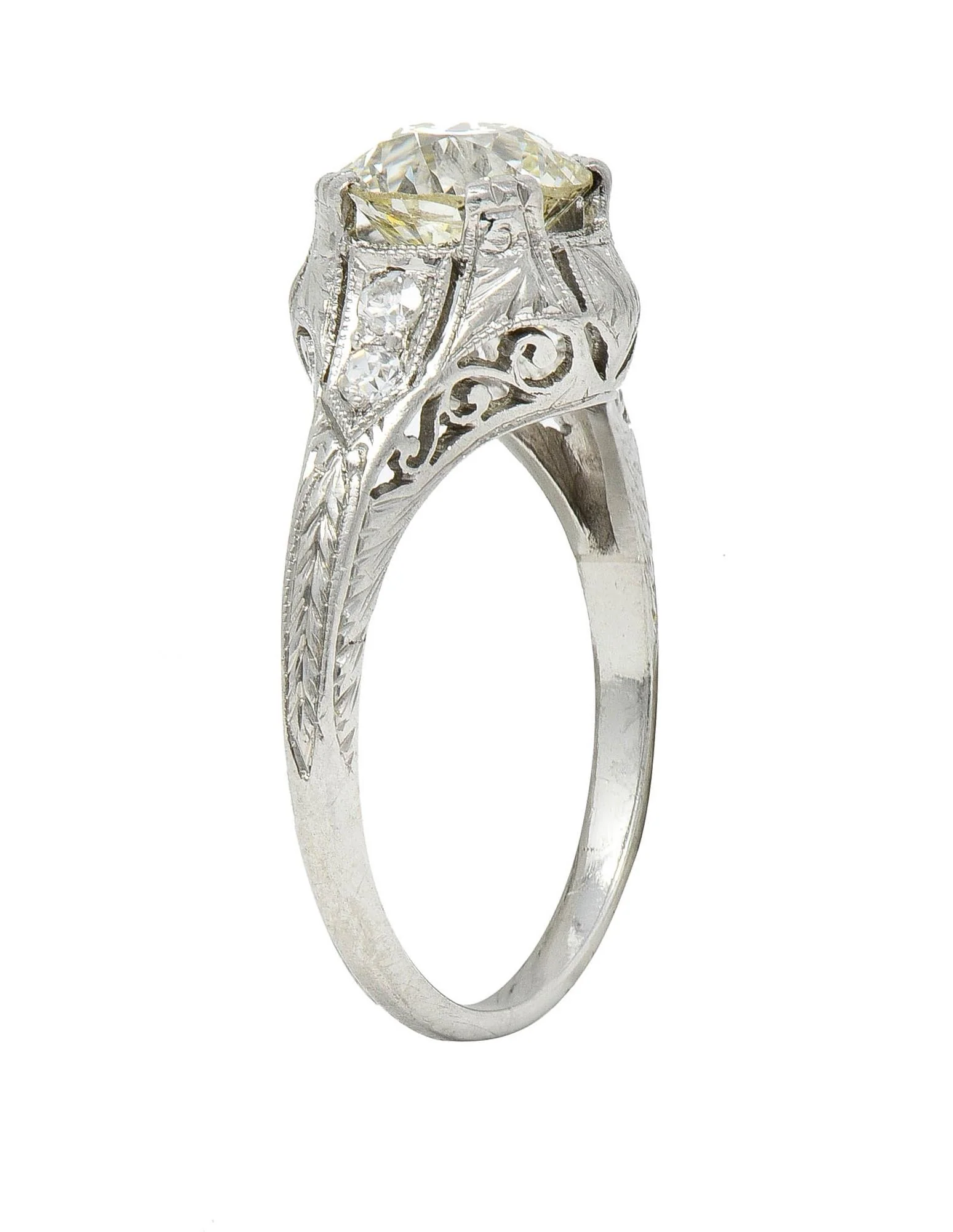Art Deco 1.30 CTW Old European Cut Diamond Platinum Scrolled Antique Engagement Ring - Image 10