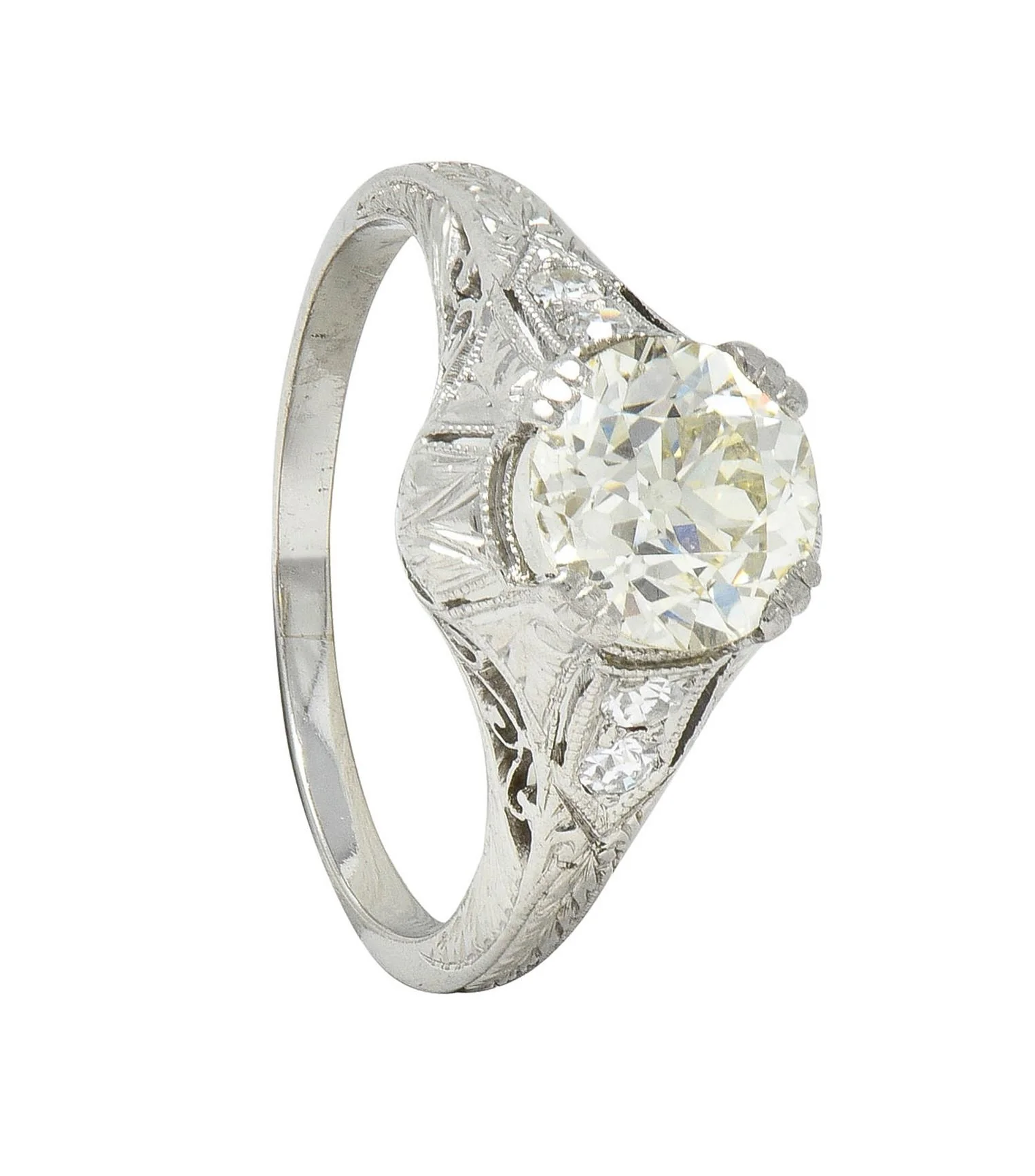 Art Deco 1.30 CTW Old European Cut Diamond Platinum Scrolled Antique Engagement Ring - Image 11