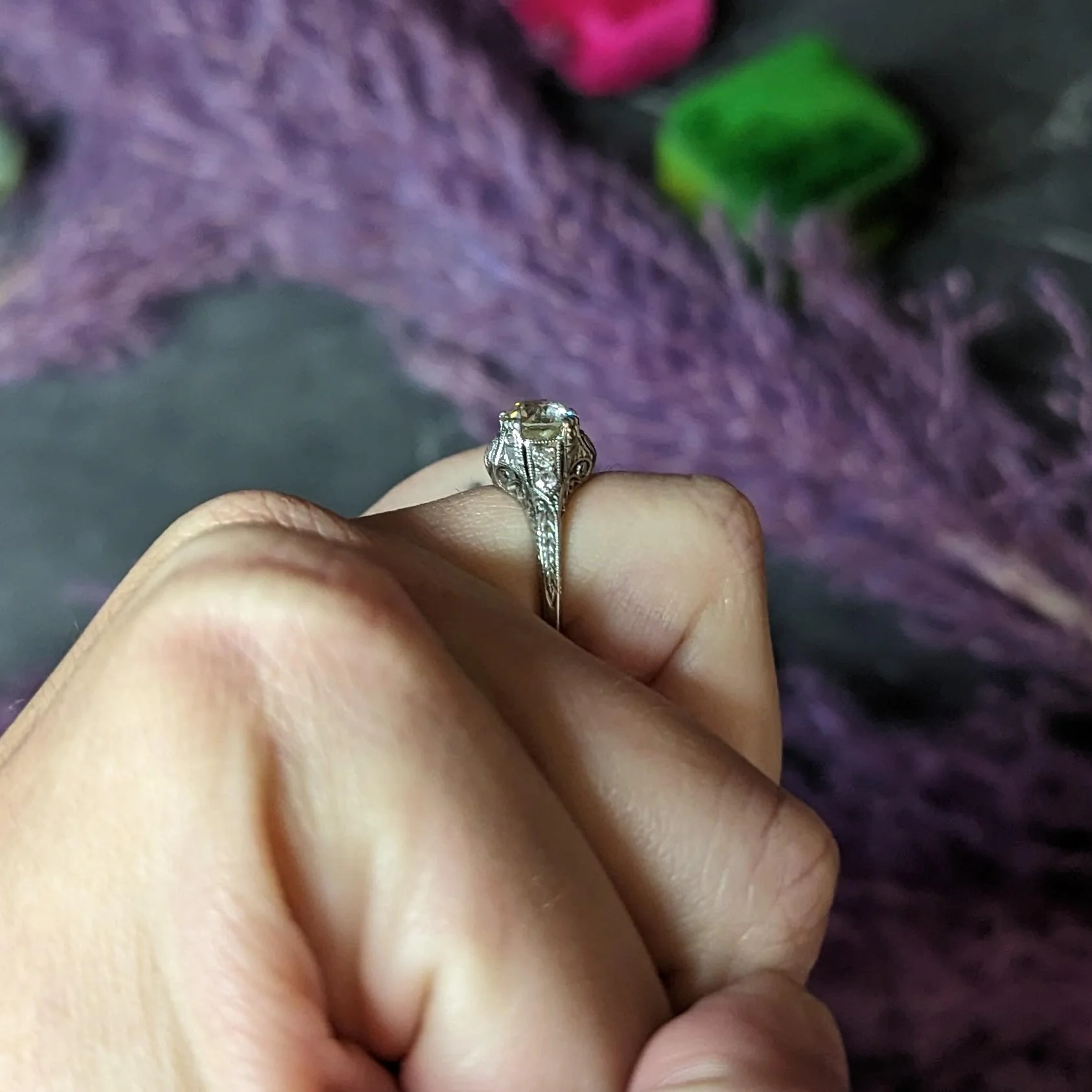 Art Deco 1.30 CTW Old European Cut Diamond Platinum Scrolled Antique Engagement Ring - Image 13