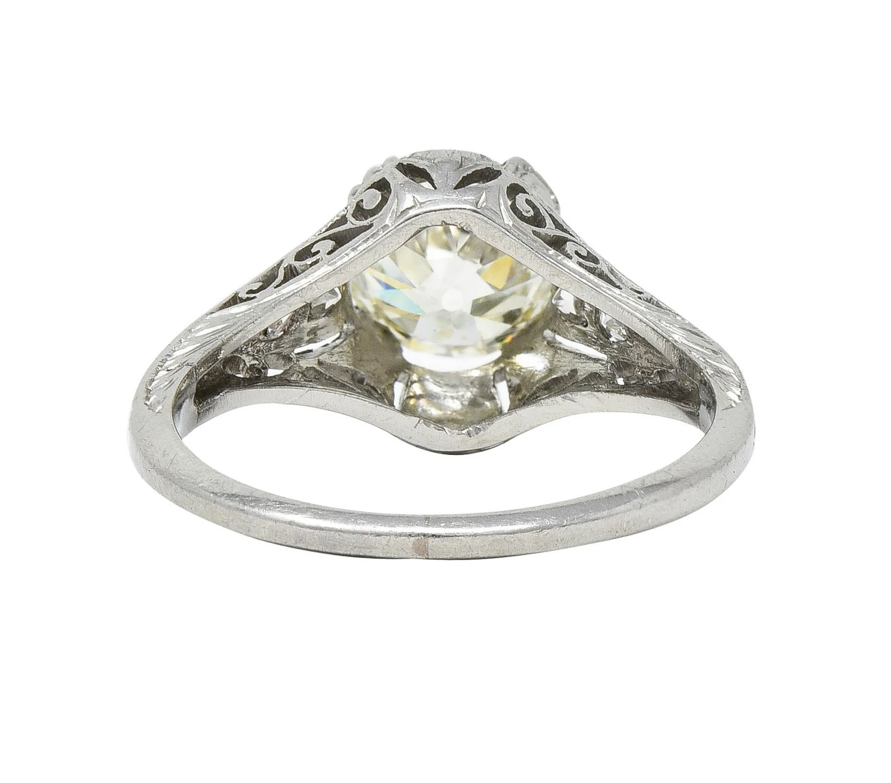 Art Deco 1.30 CTW Old European Cut Diamond Platinum Scrolled Antique Engagement Ring - Image 4