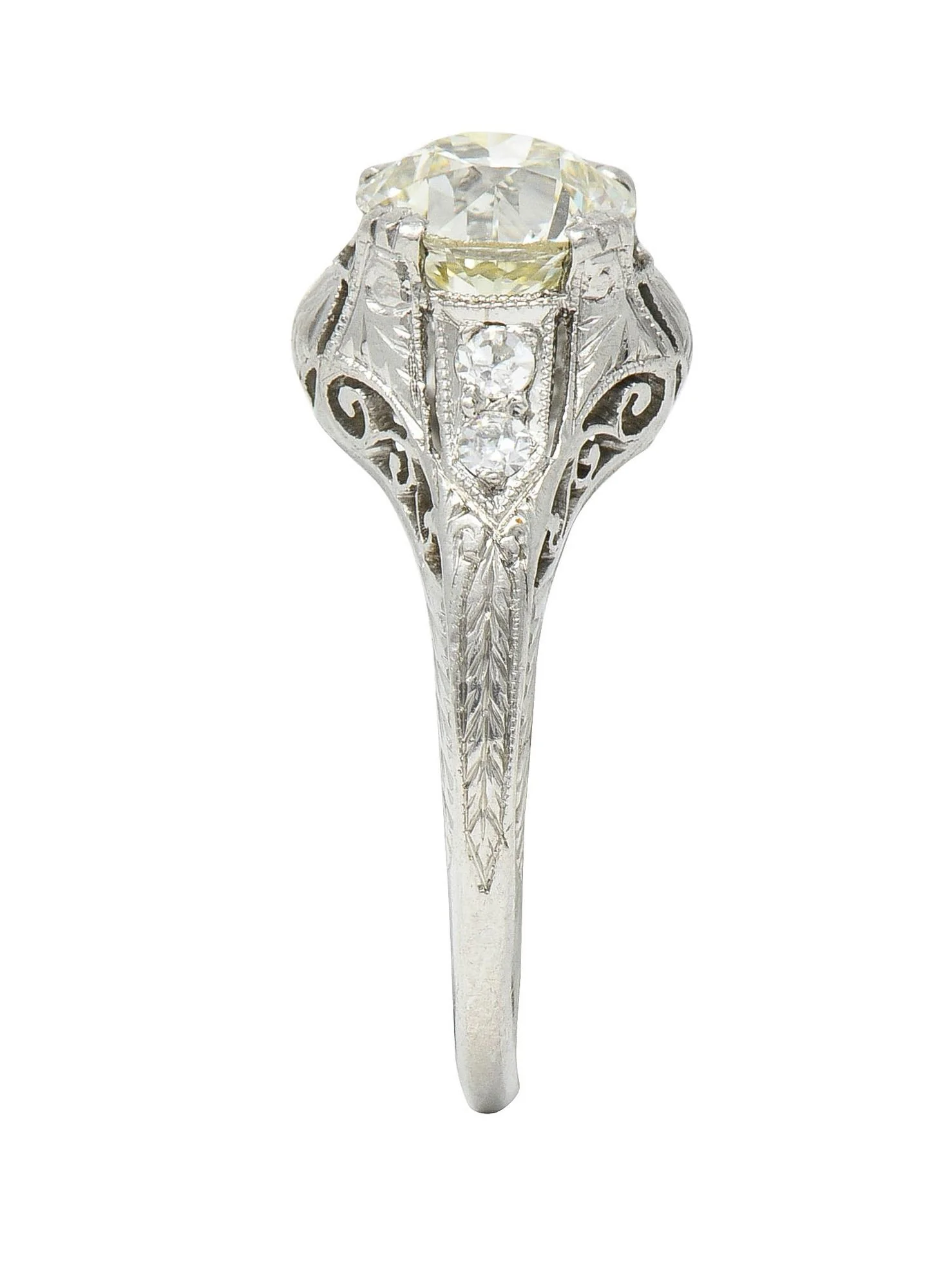 Art Deco 1.30 CTW Old European Cut Diamond Platinum Scrolled Antique Engagement Ring - Image 8