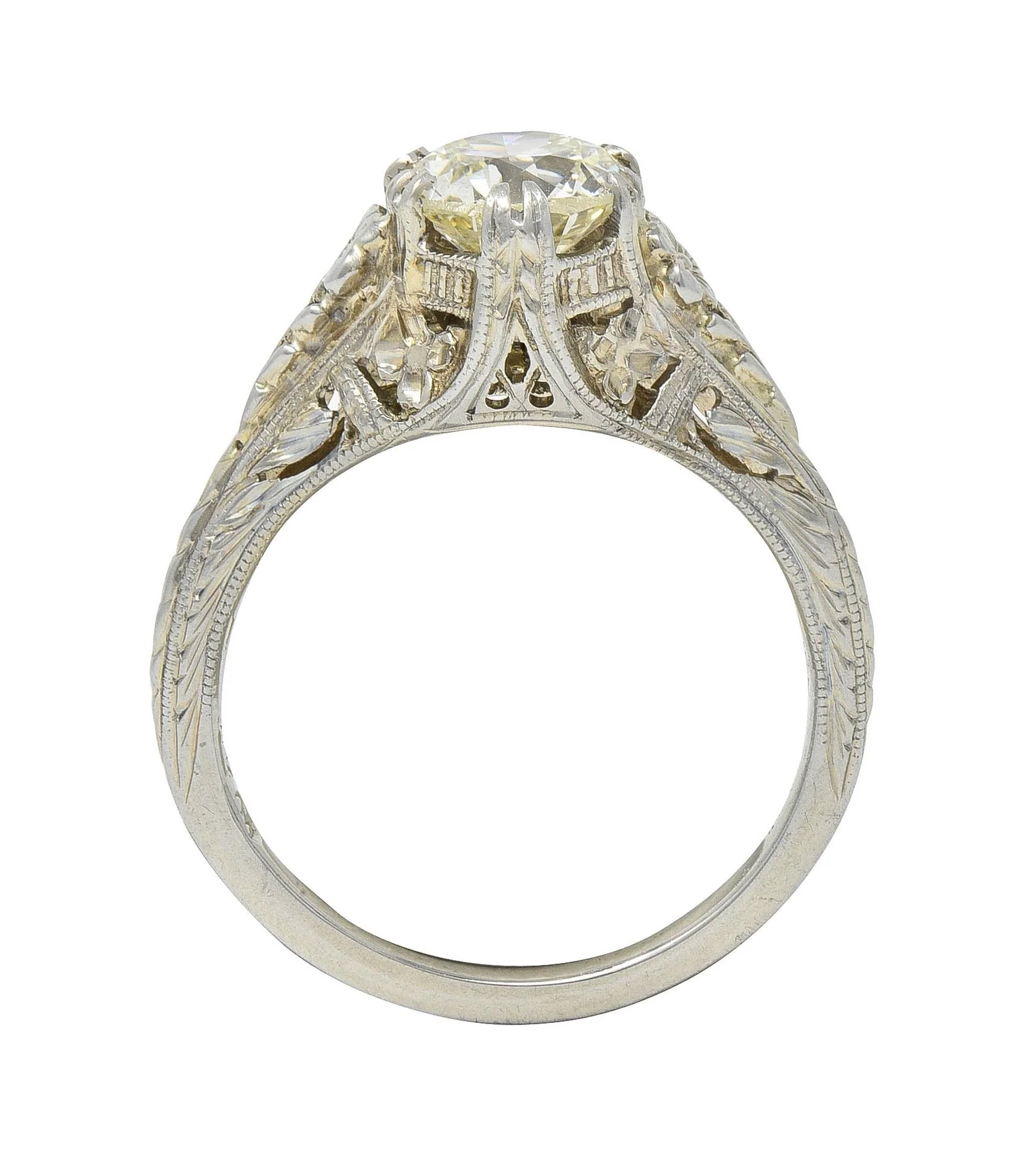 Art Deco 1.31 CTW Old European 18 Karat White Gold Orange Blossom Antique Engagement Ring GIA - Image 11