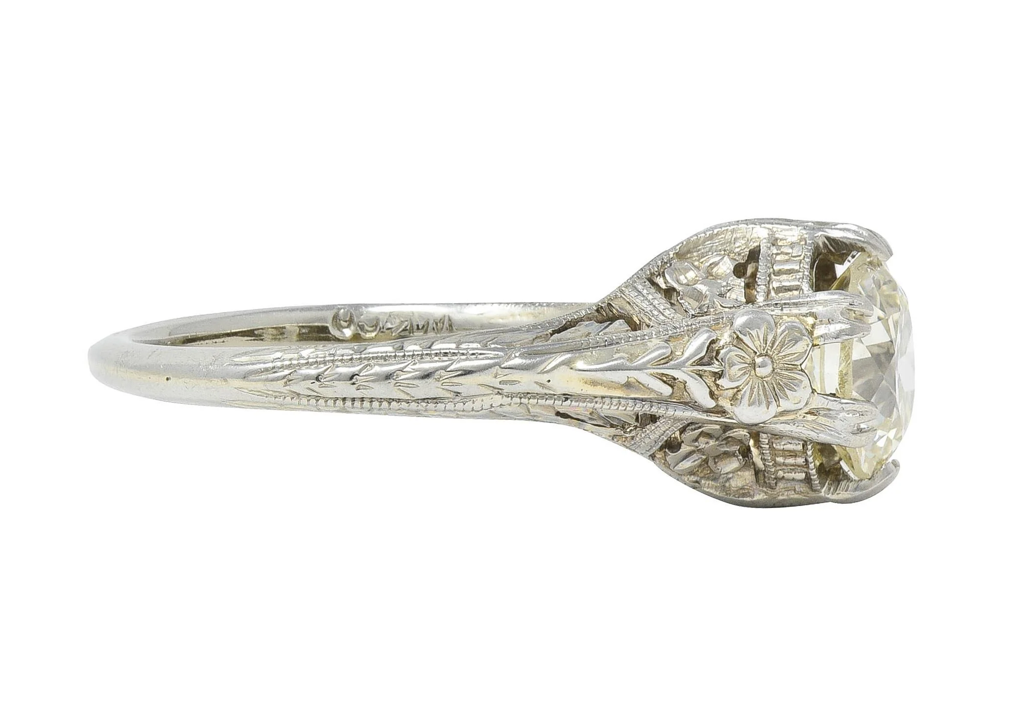Art Deco 1.31 CTW Old European 18 Karat White Gold Orange Blossom Antique Engagement Ring GIA - Image 4