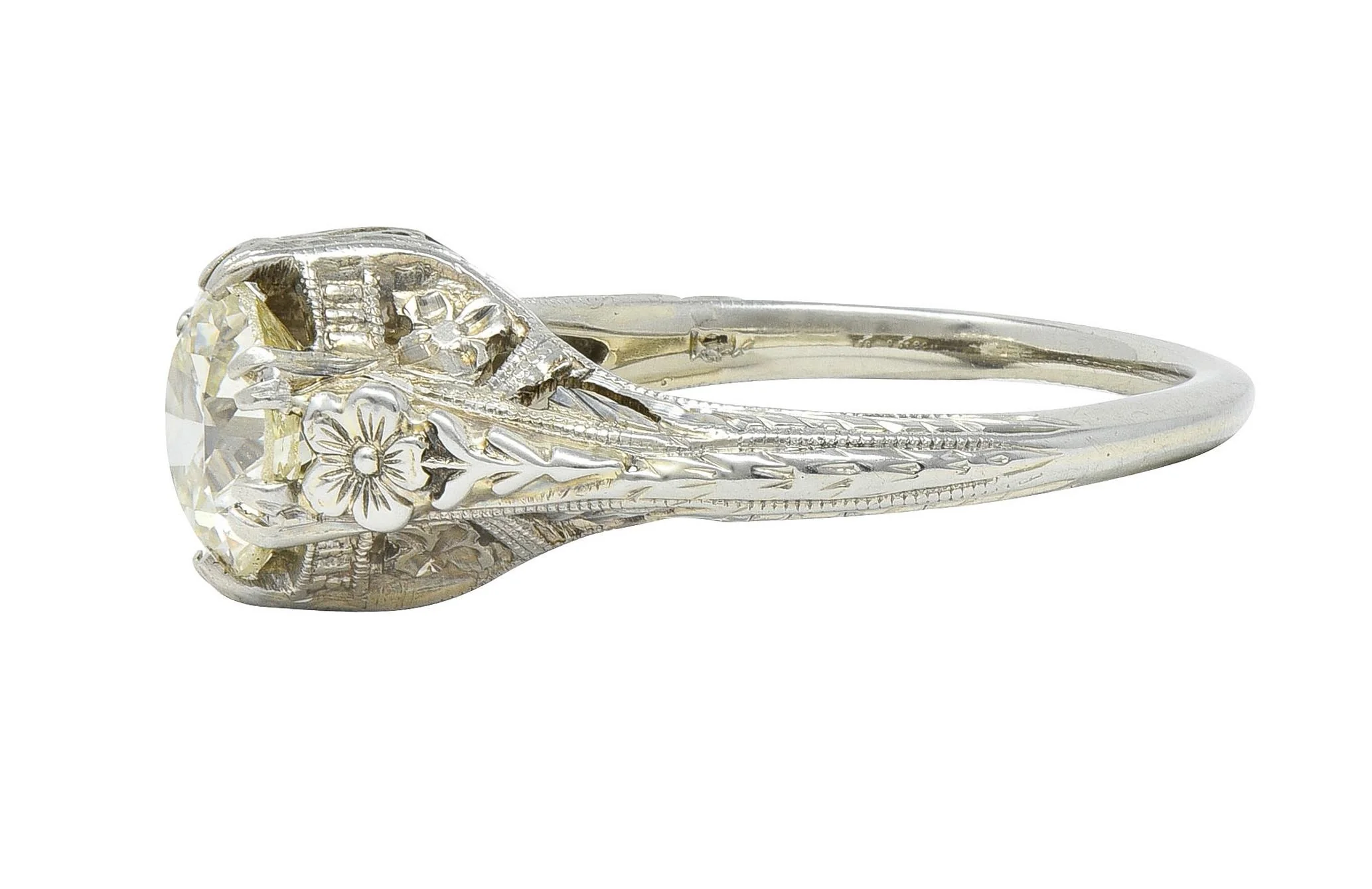Art Deco 1.31 CTW Old European 18 Karat White Gold Orange Blossom Antique Engagement Ring GIA - Image 6