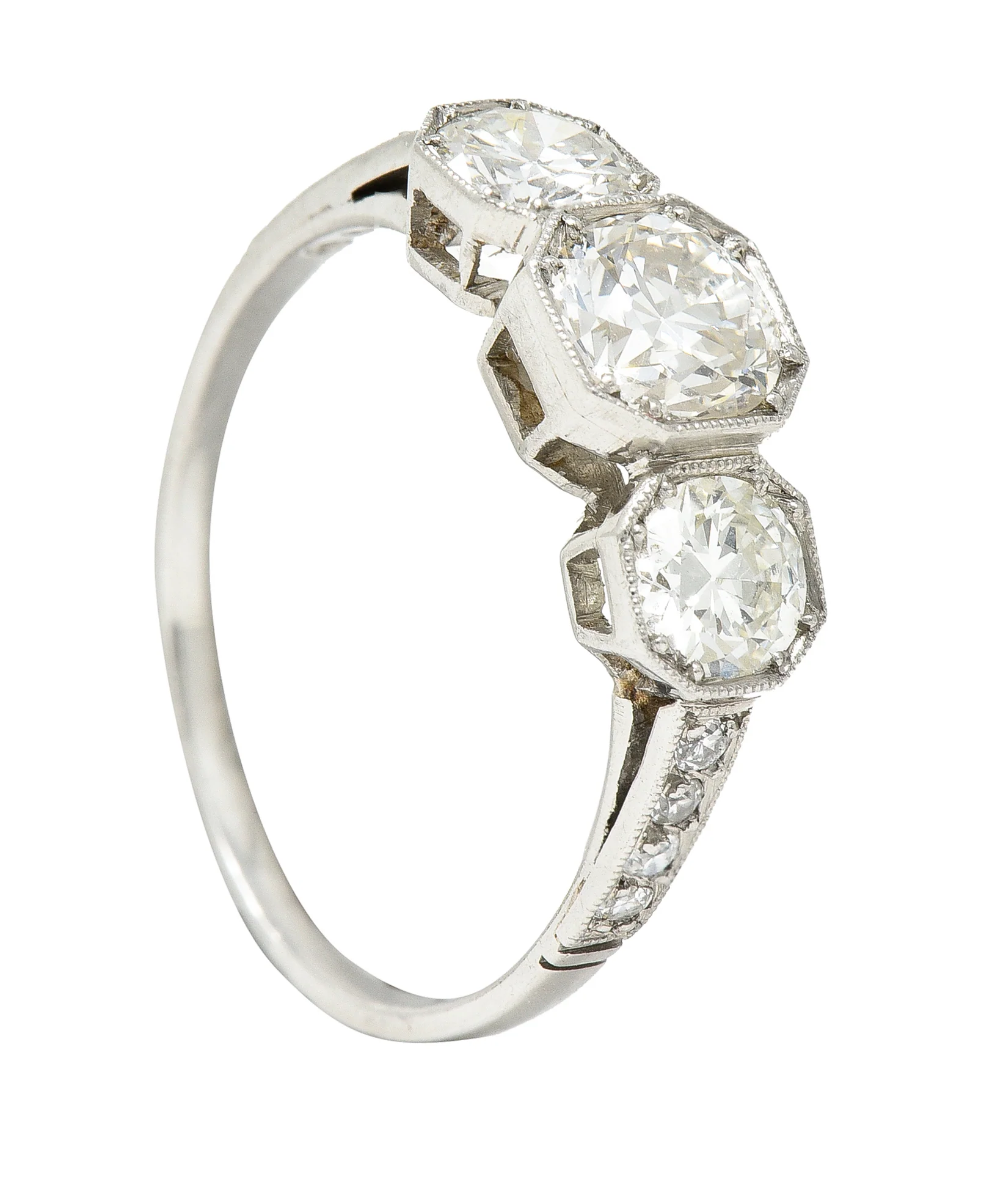 Art Deco 1.34 CTW Old European Cut Diamond Platinum Octagonal Three Stone Alternative Ring - Image 11