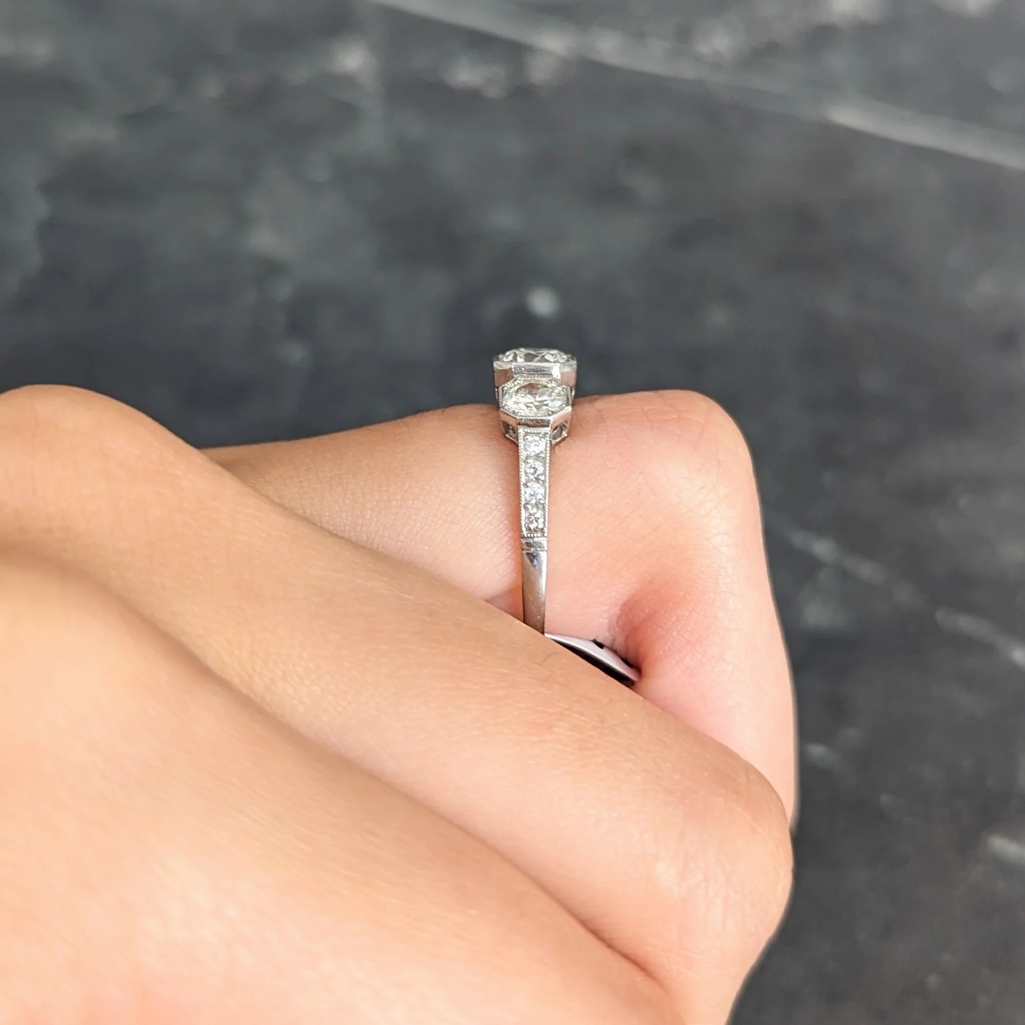 Art Deco 1.34 CTW Old European Cut Diamond Platinum Octagonal Three Stone Alternative Ring - Image 13