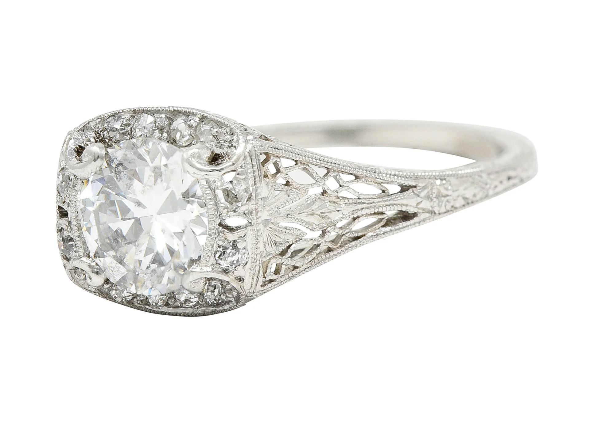 Art Deco 1.35 CTW Diamond Platinum Scrolling Engagement Ring GIA - Image 6
