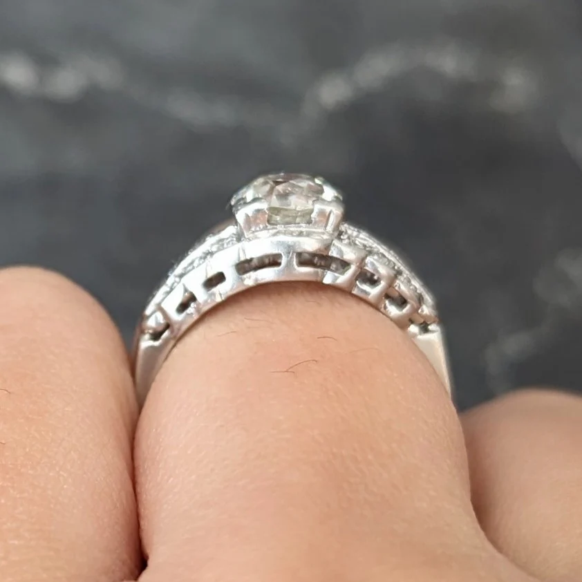 Art Deco 1.35 CTW Old European Cut Diamond Platinum Square Form Stepped Vintage Engagement Ring - Image 13