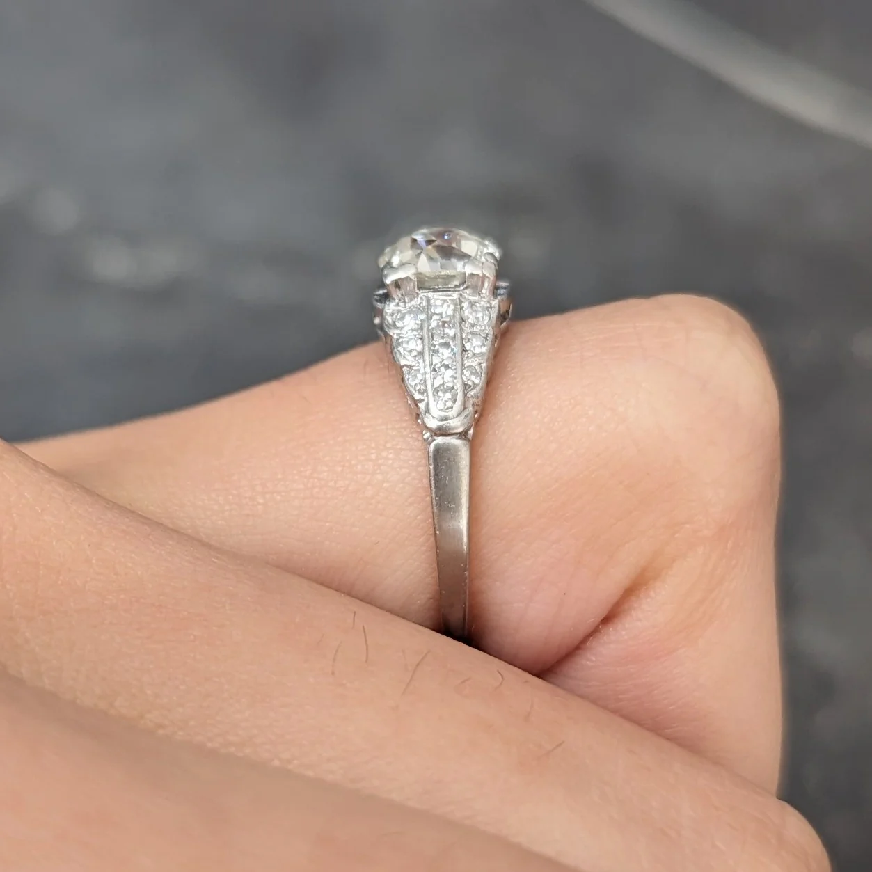 Art Deco 1.35 CTW Old European Cut Diamond Platinum Square Form Stepped Vintage Engagement Ring - Image 14