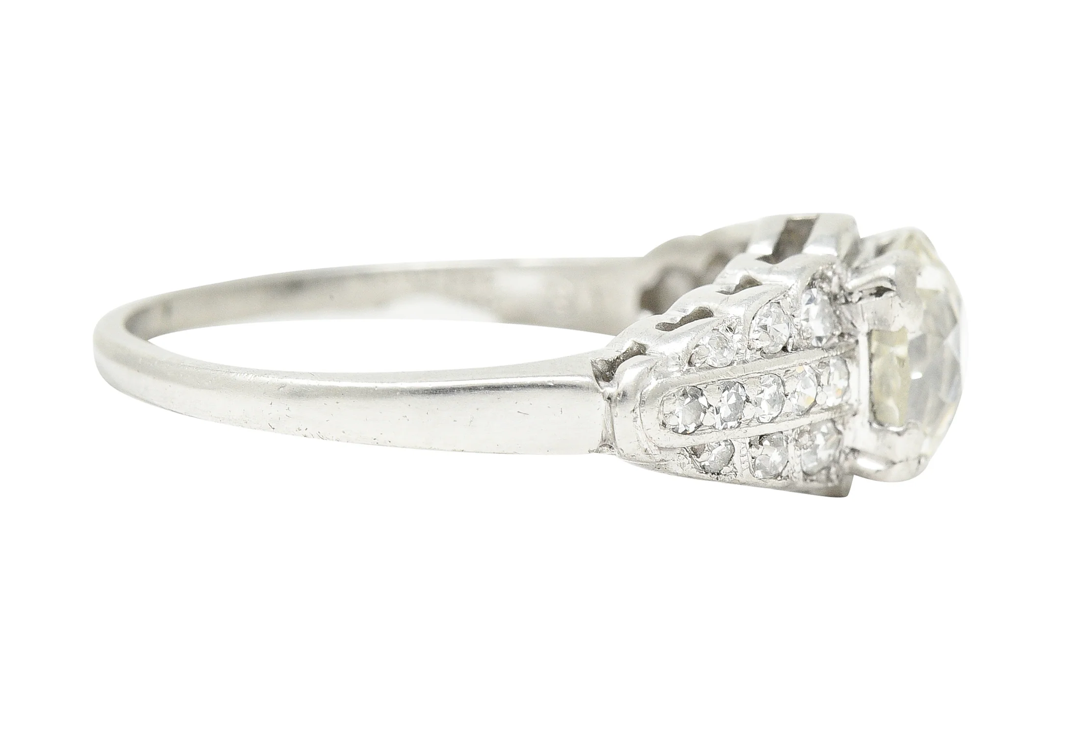 Art Deco 1.35 CTW Old European Cut Diamond Platinum Square Form Stepped Vintage Engagement Ring - Image 3