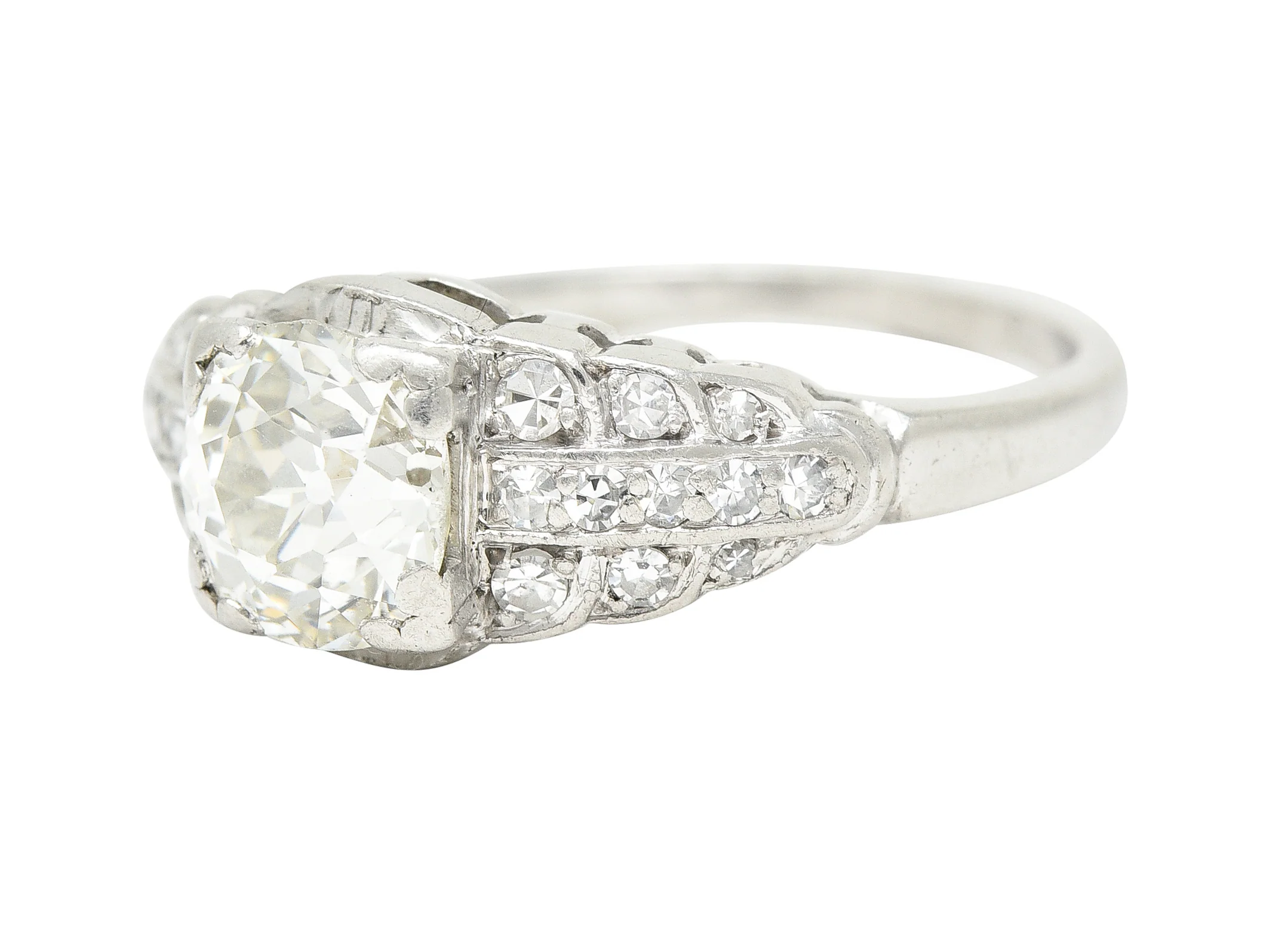 Art Deco 1.35 CTW Old European Cut Diamond Platinum Square Form Stepped Vintage Engagement Ring - Image 6