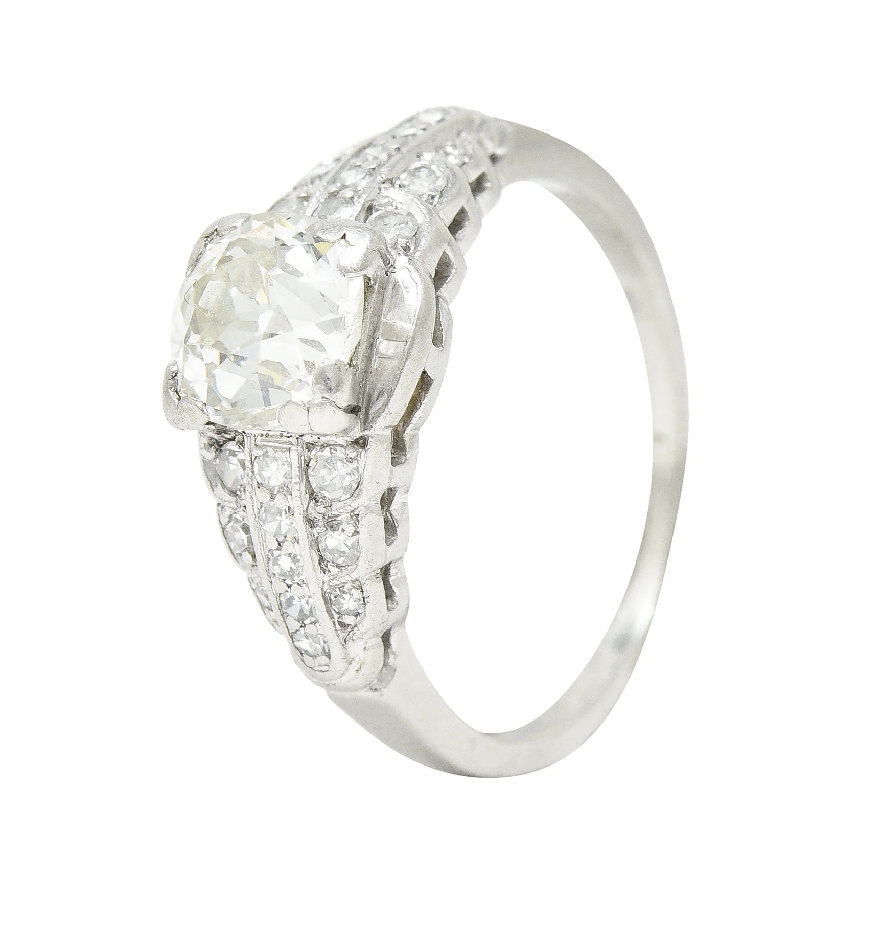 Art Deco 1.35 CTW Old European Cut Diamond Platinum Square Form Stepped Vintage Engagement Ring - Image 8