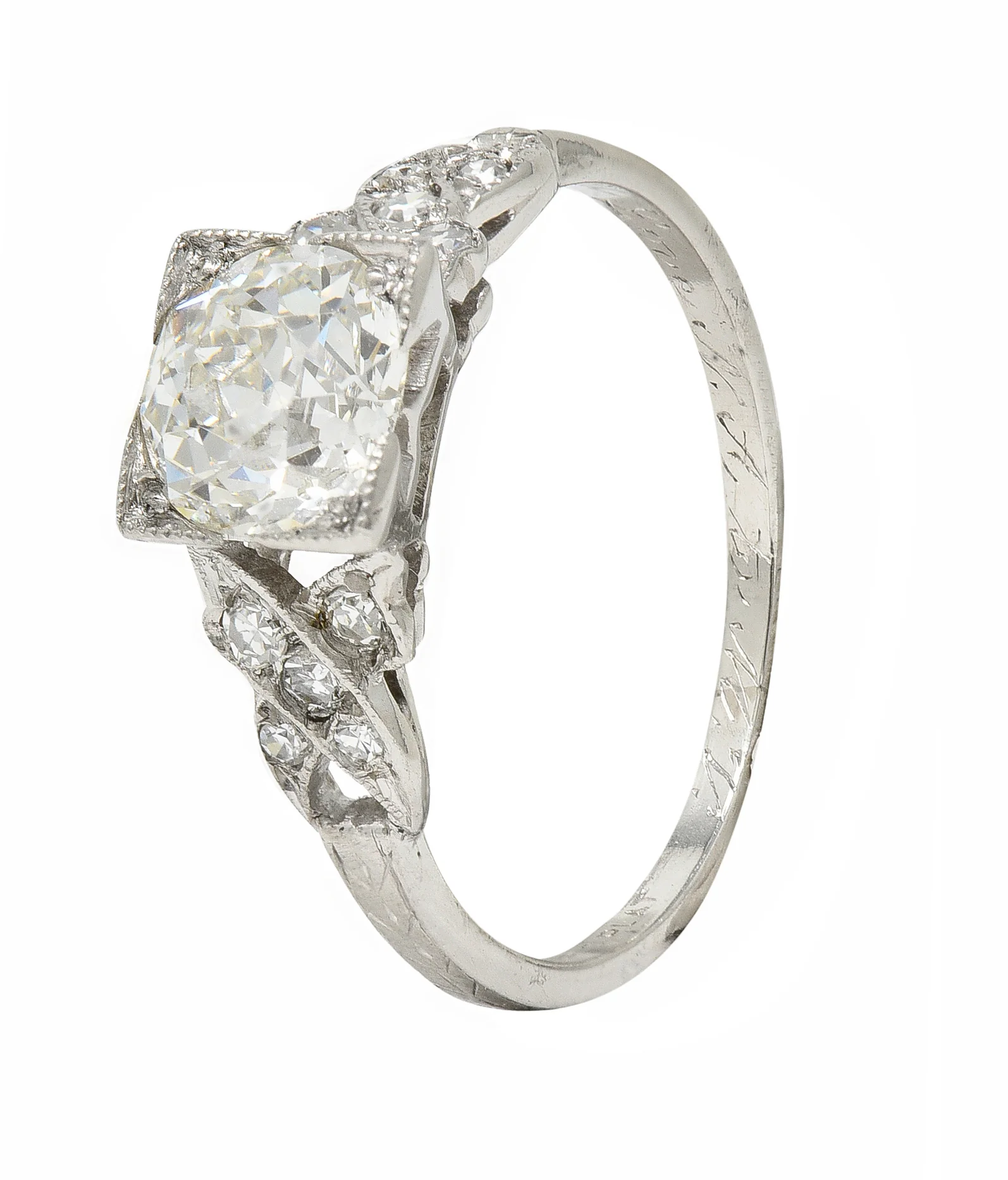 Art Deco 1.37 CTW Old European Diamond Platinum Ribbon Vintage Engagement Ring GIA - Image 10