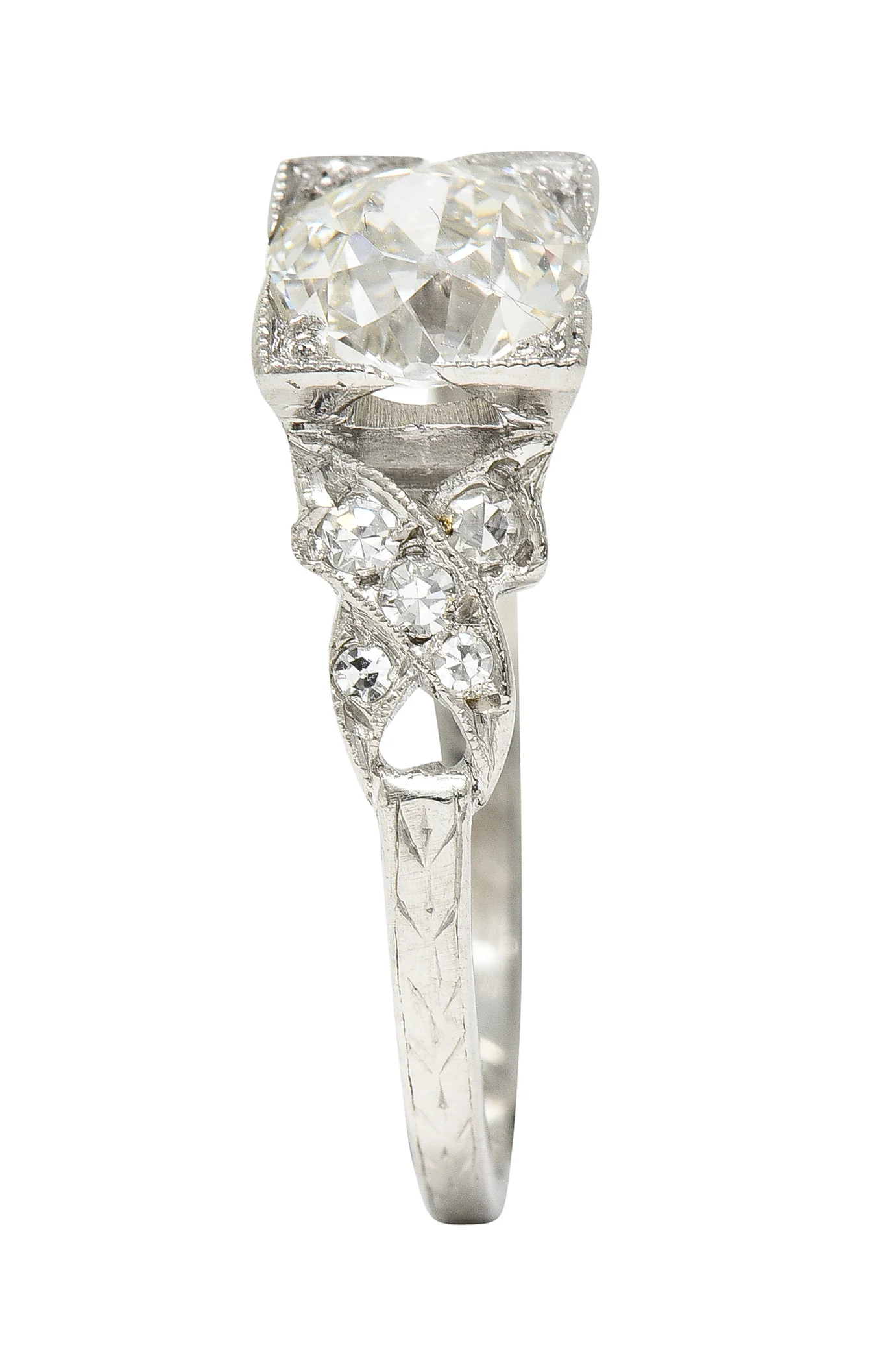 Art Deco 1.37 CTW Old European Diamond Platinum Ribbon Vintage Engagement Ring GIA - Image 12