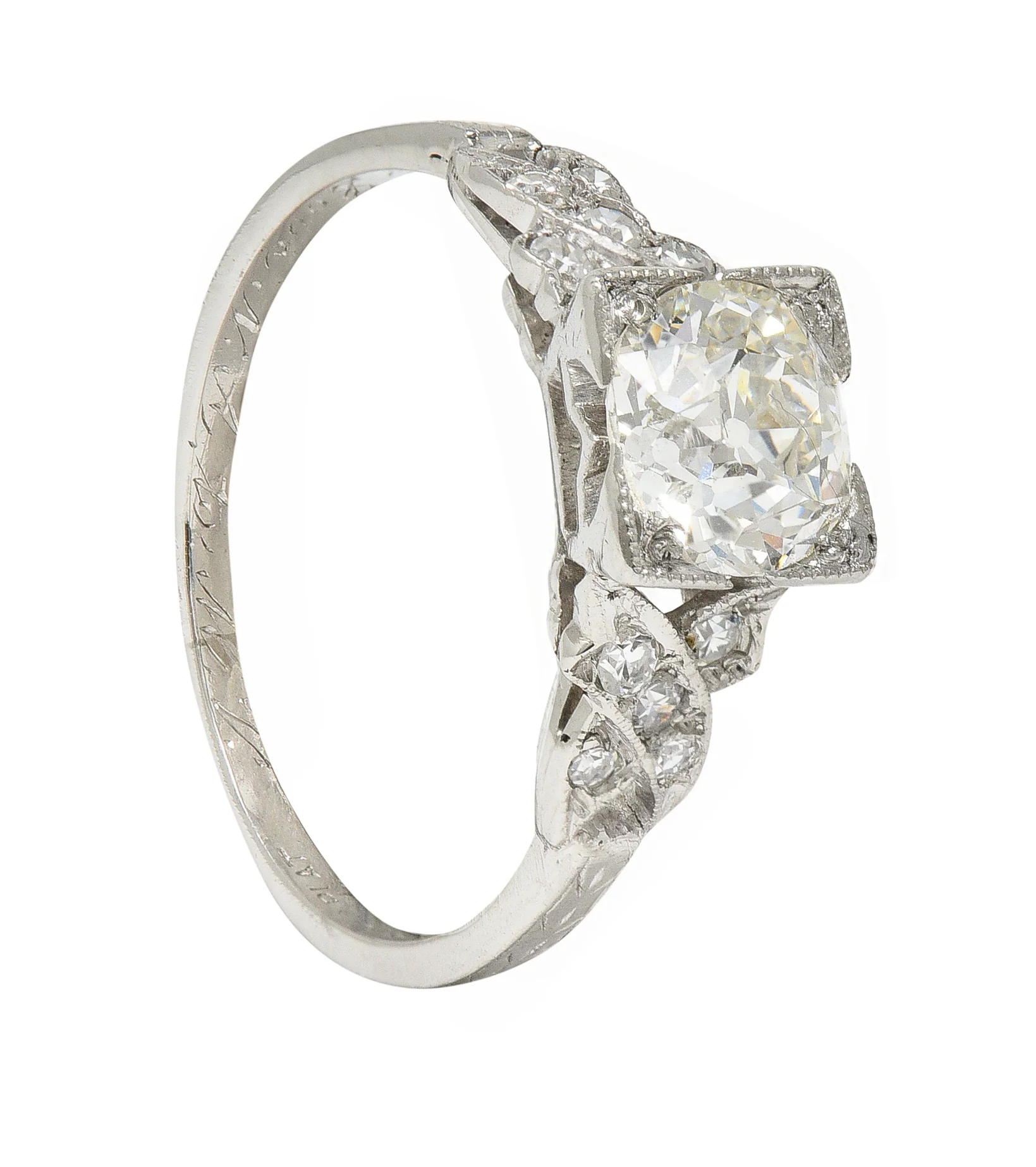 Art Deco 1.37 CTW Old European Diamond Platinum Ribbon Vintage Engagement Ring GIA - Image 13