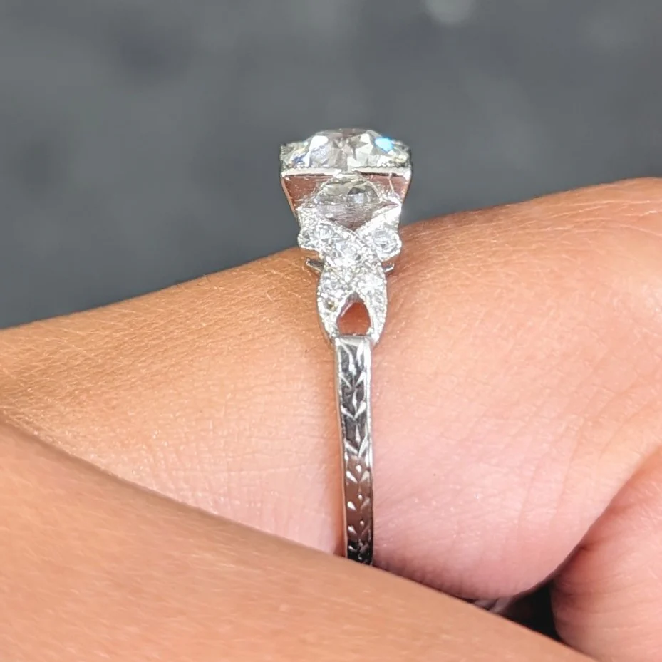 Art Deco 1.37 CTW Old European Diamond Platinum Ribbon Vintage Engagement Ring GIA - Image 16