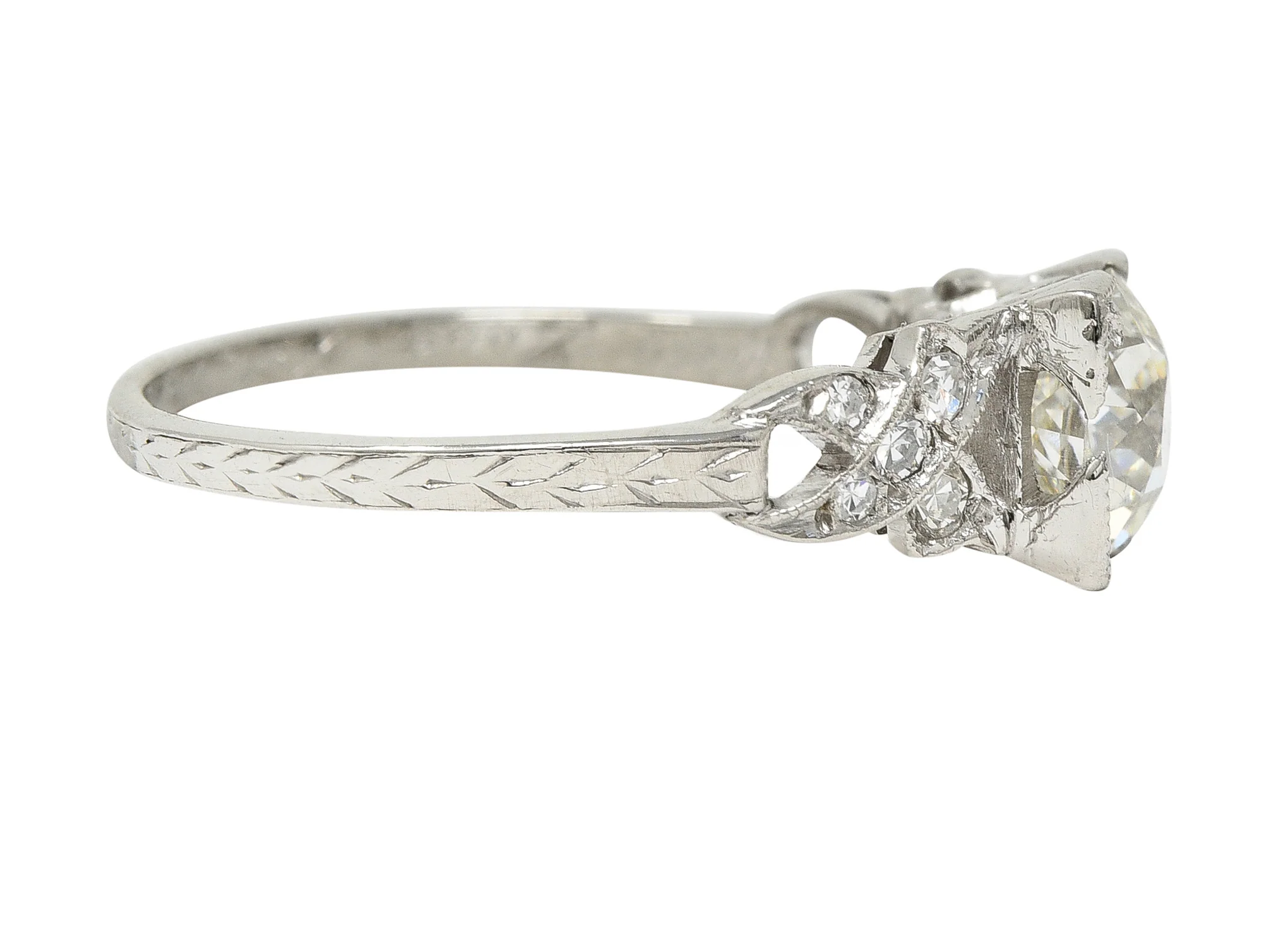 Art Deco 1.37 CTW Old European Diamond Platinum Ribbon Vintage Engagement Ring GIA - Image 3