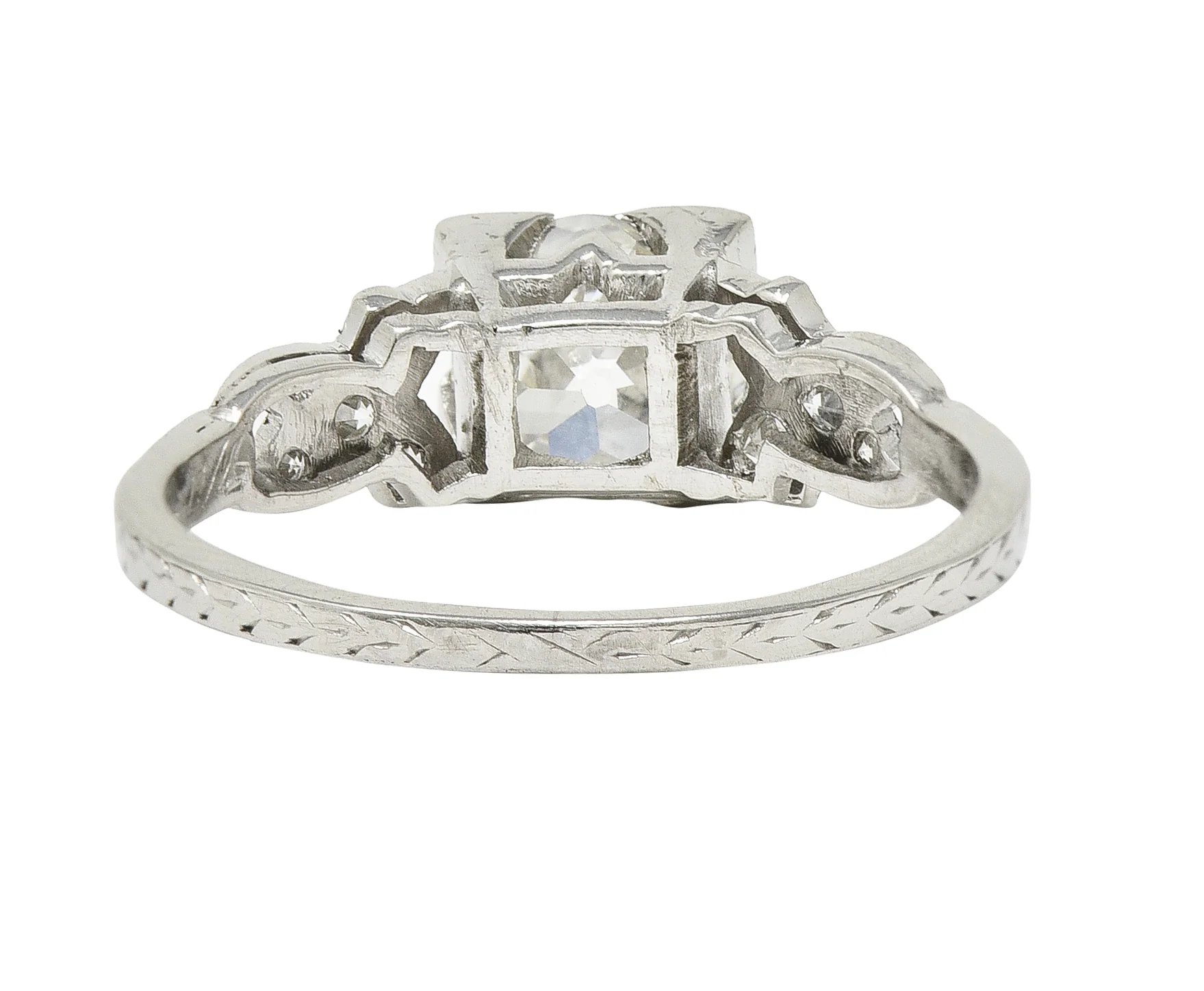 Art Deco 1.37 CTW Old European Diamond Platinum Ribbon Vintage Engagement Ring GIA - Image 4