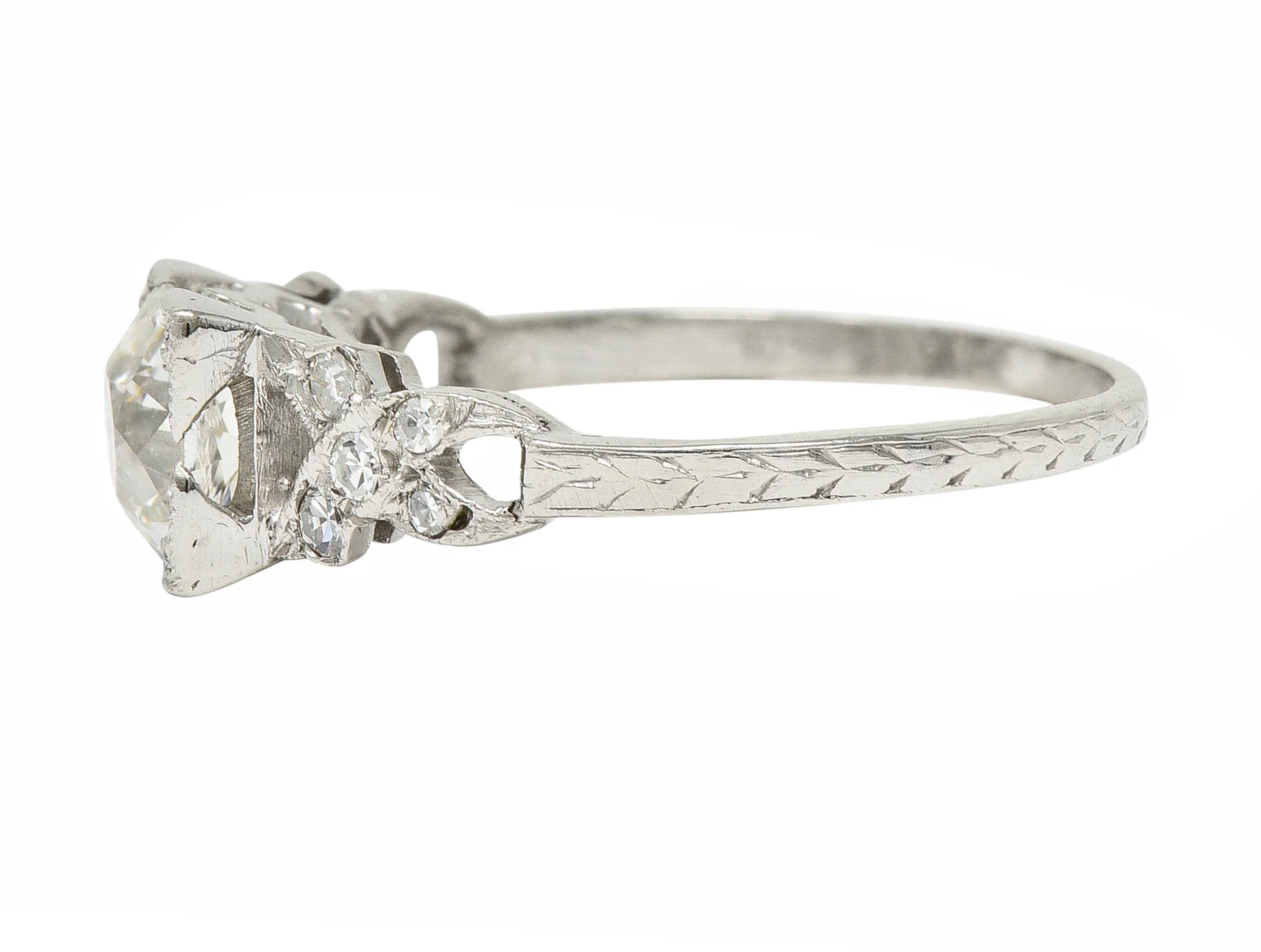 Art Deco 1.37 CTW Old European Diamond Platinum Ribbon Vintage Engagement Ring GIA - Image 5