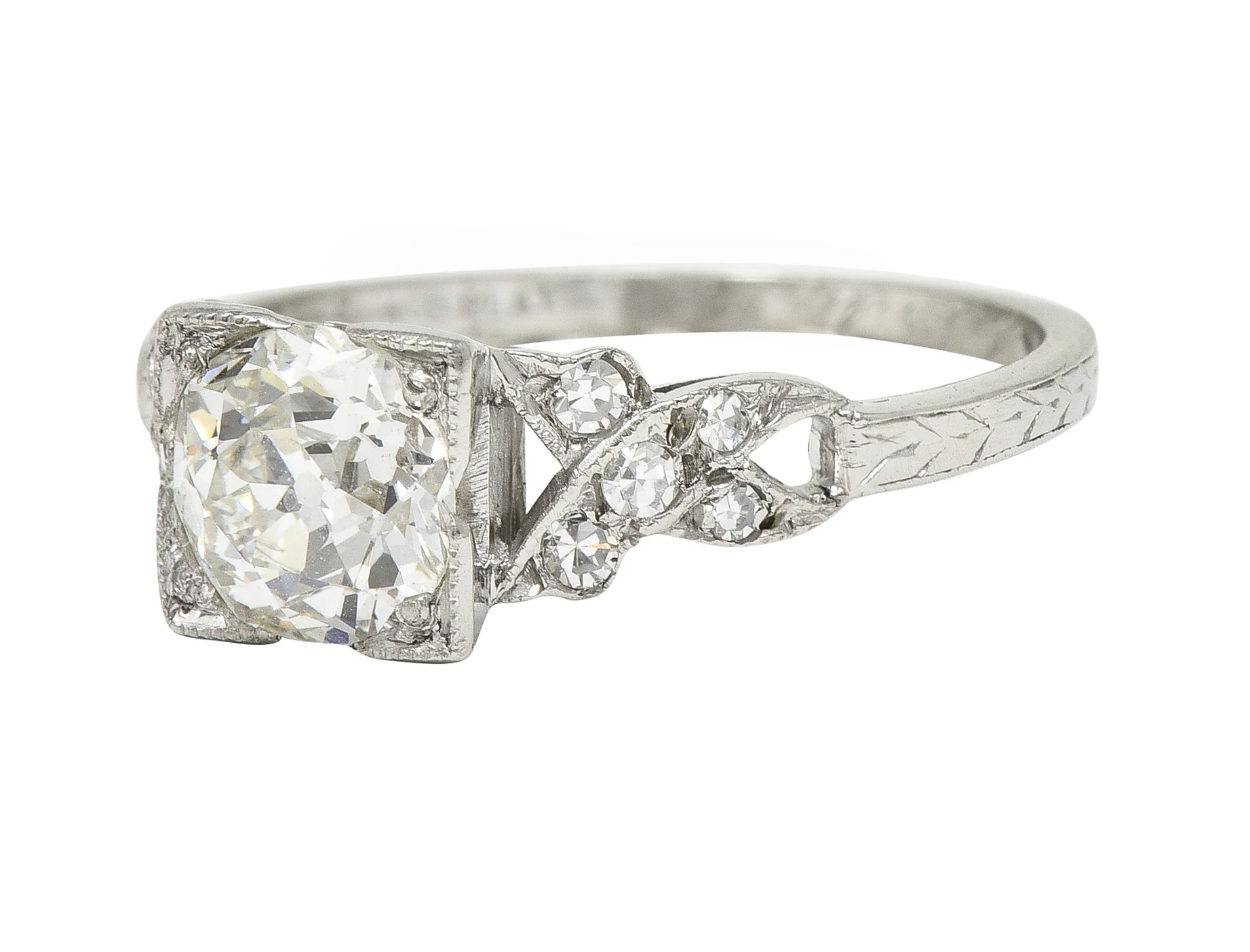 Art Deco 1.37 CTW Old European Diamond Platinum Ribbon Vintage Engagement Ring GIA - Image 6