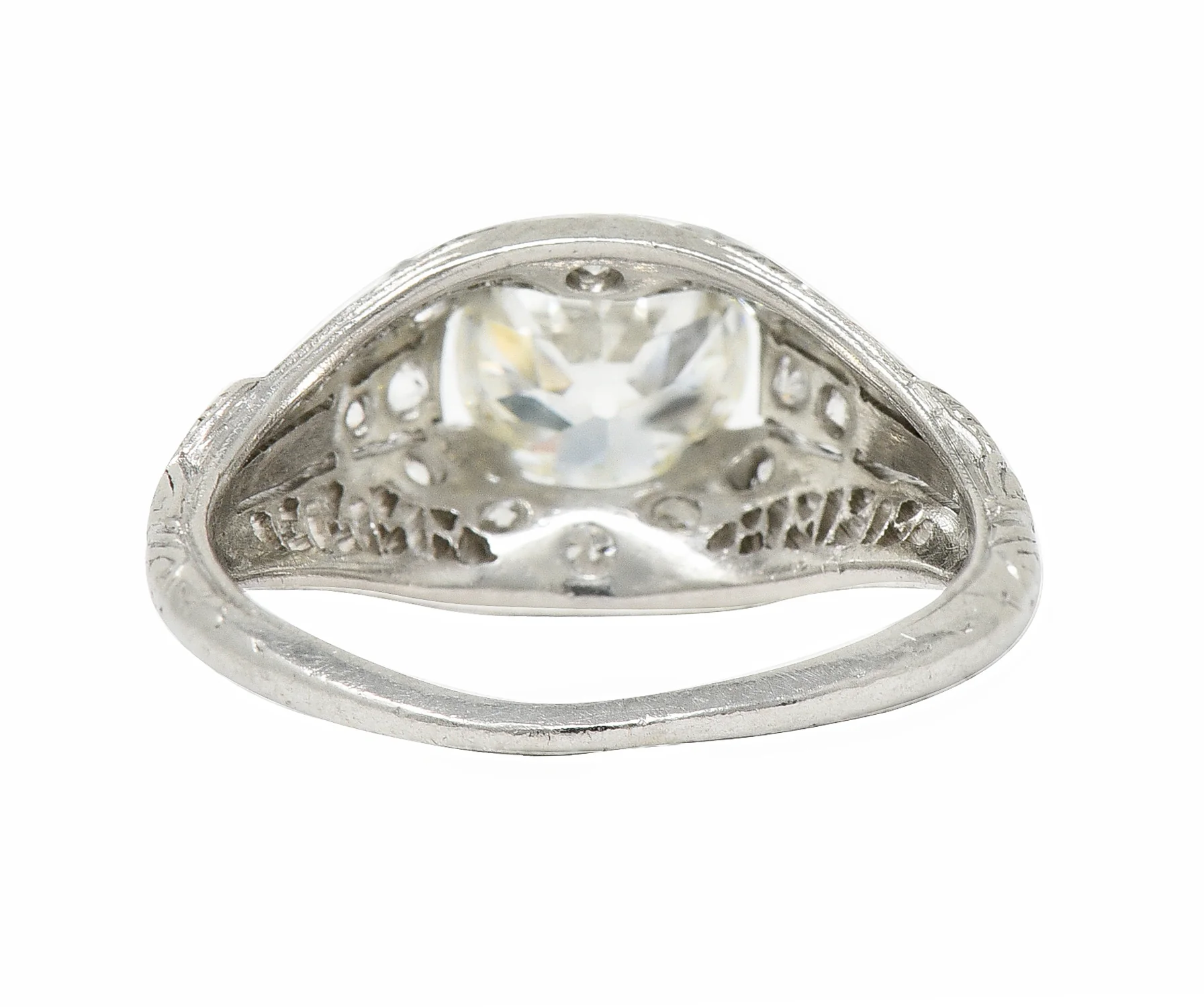Art Deco 1.38 CTW Old European Diamond Platinum Crescent Cluster Vintage Engagement Ring - Image 5