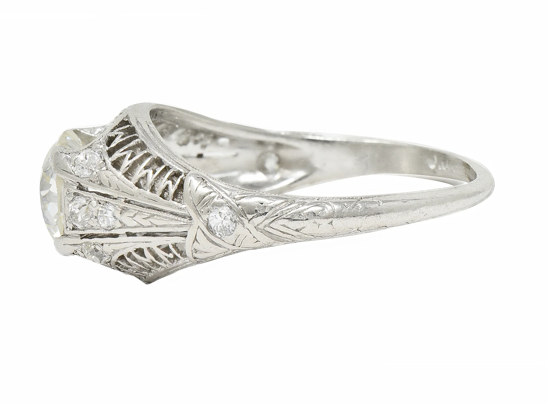 Art Deco 1.38 CTW Old European Diamond Platinum Crescent Cluster Vintage Engagement Ring - Image 6