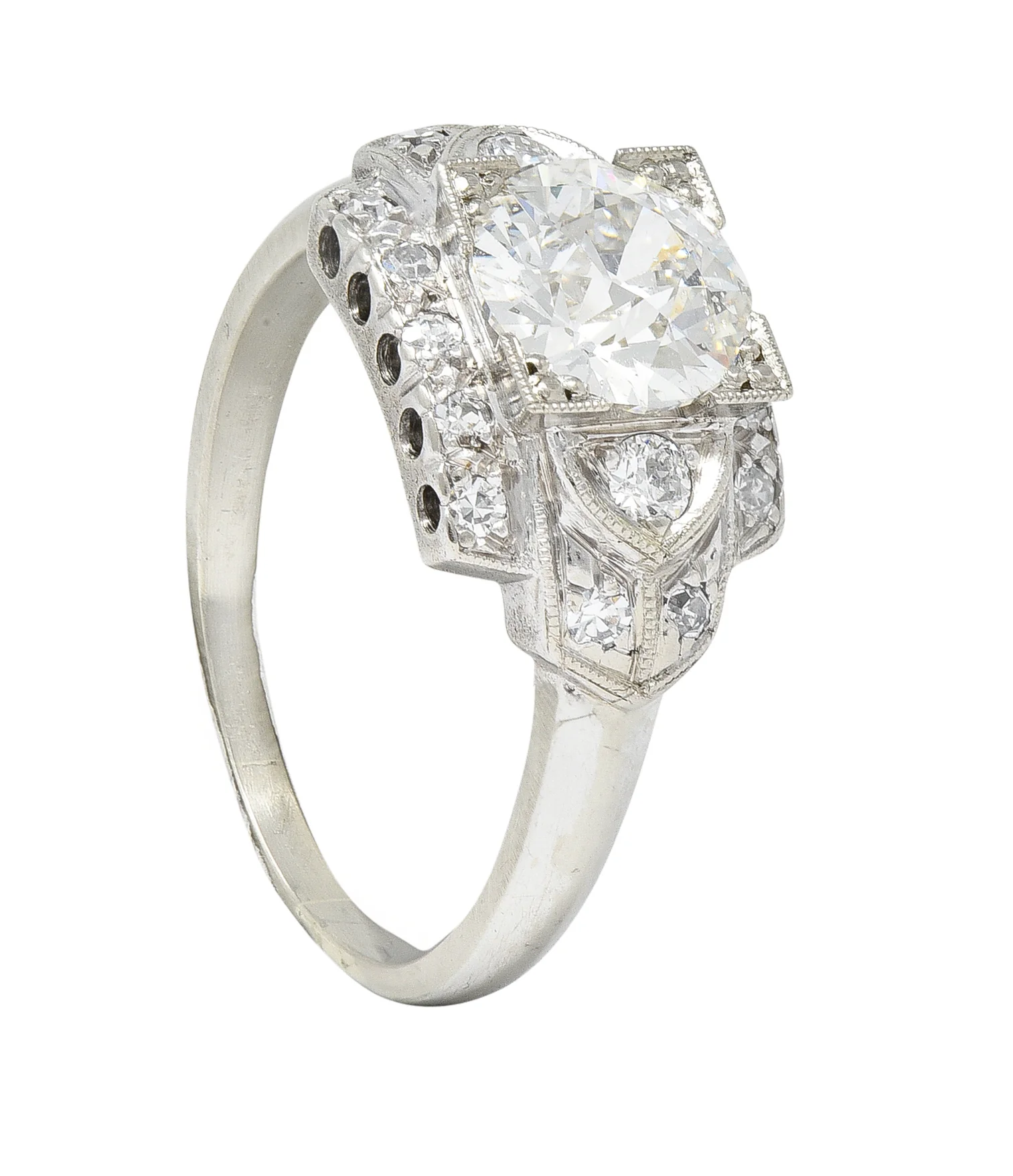 Art Deco 1.39 CTW Old European Cut Diamond 14 Karat White Gold Stepped Vintage Engagement Ring - Image 10