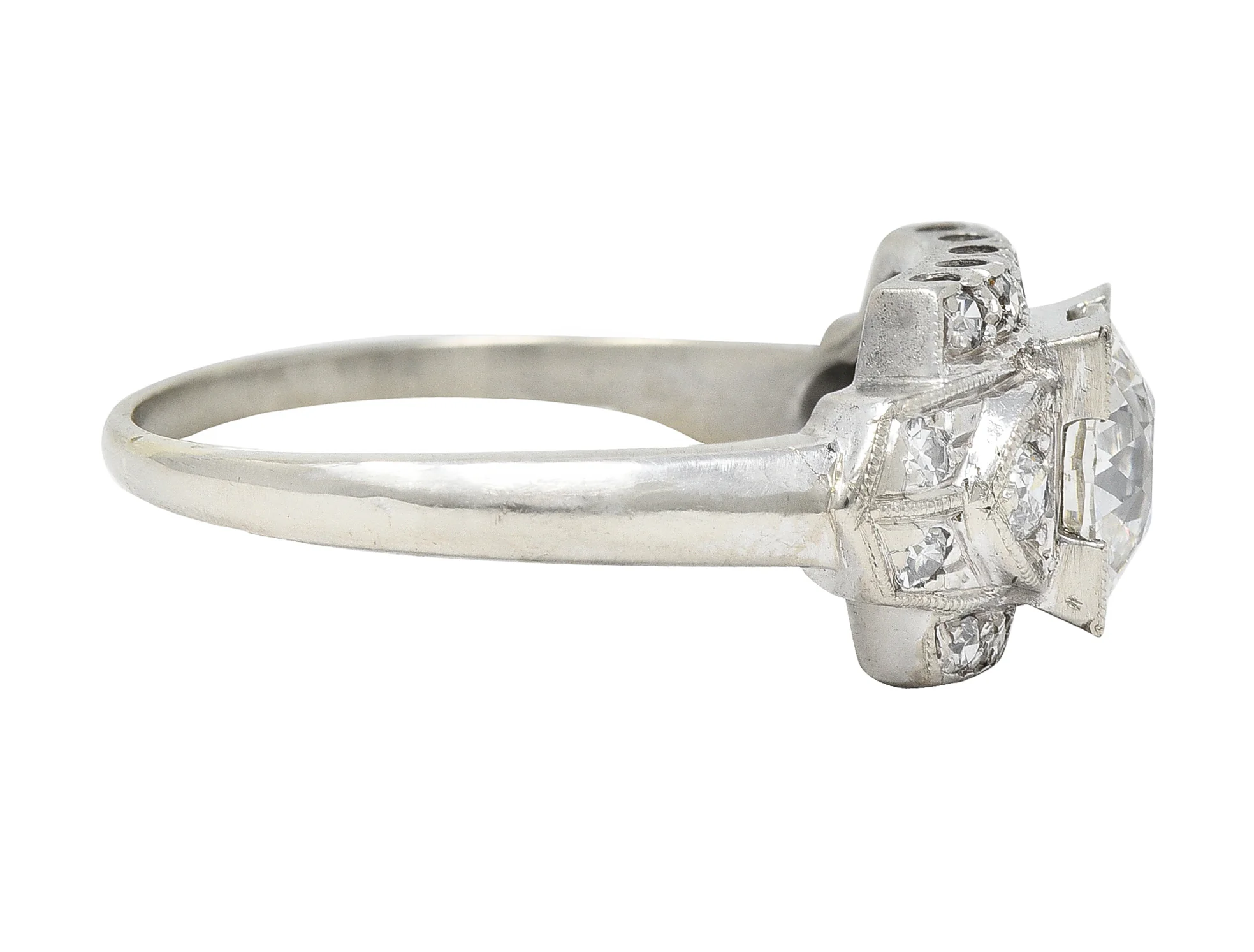 Art Deco 1.39 CTW Old European Cut Diamond 14 Karat White Gold Stepped Vintage Engagement Ring - Image 3