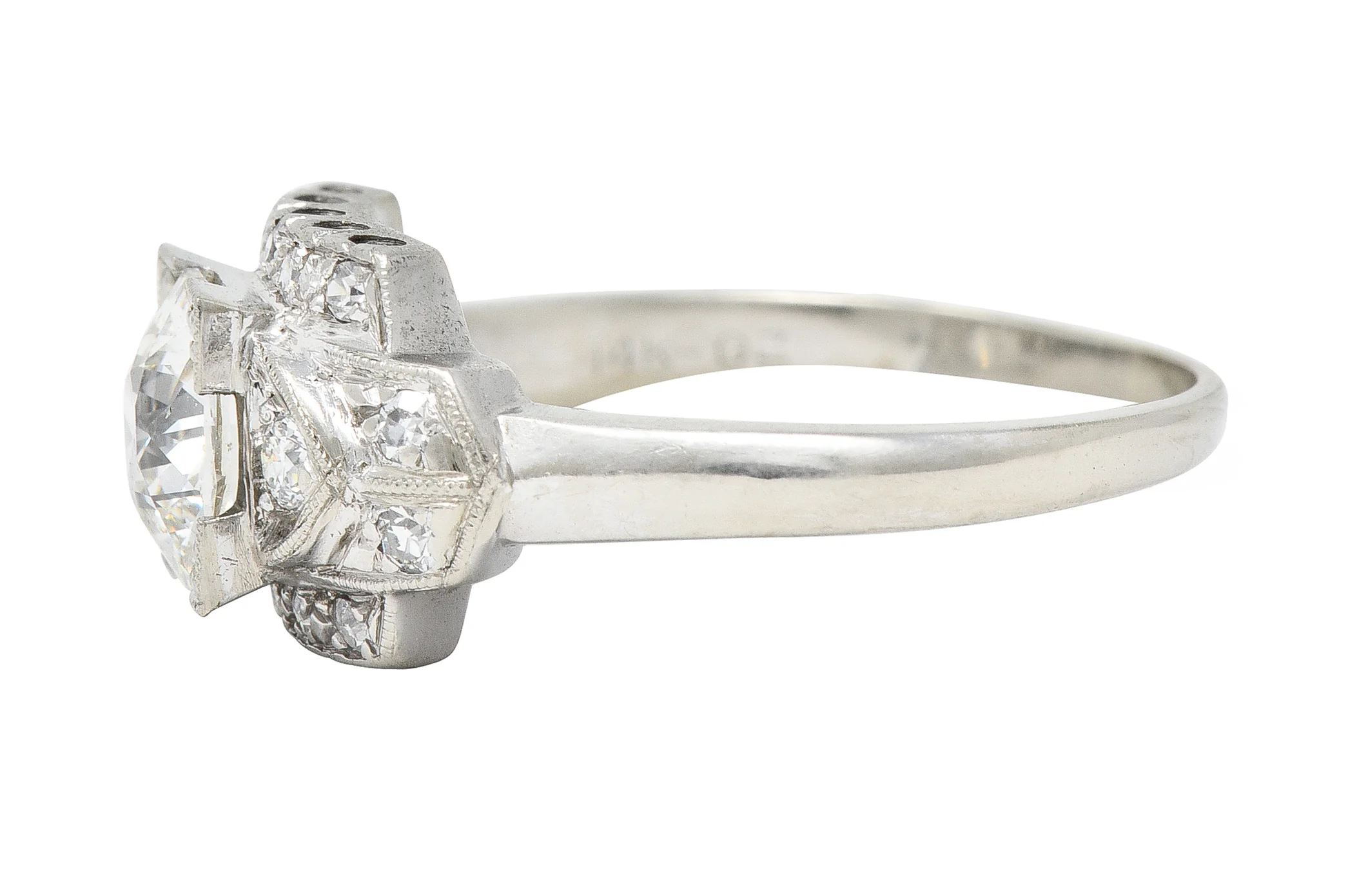 Art Deco 1.39 CTW Old European Cut Diamond 14 Karat White Gold Stepped Vintage Engagement Ring - Image 5