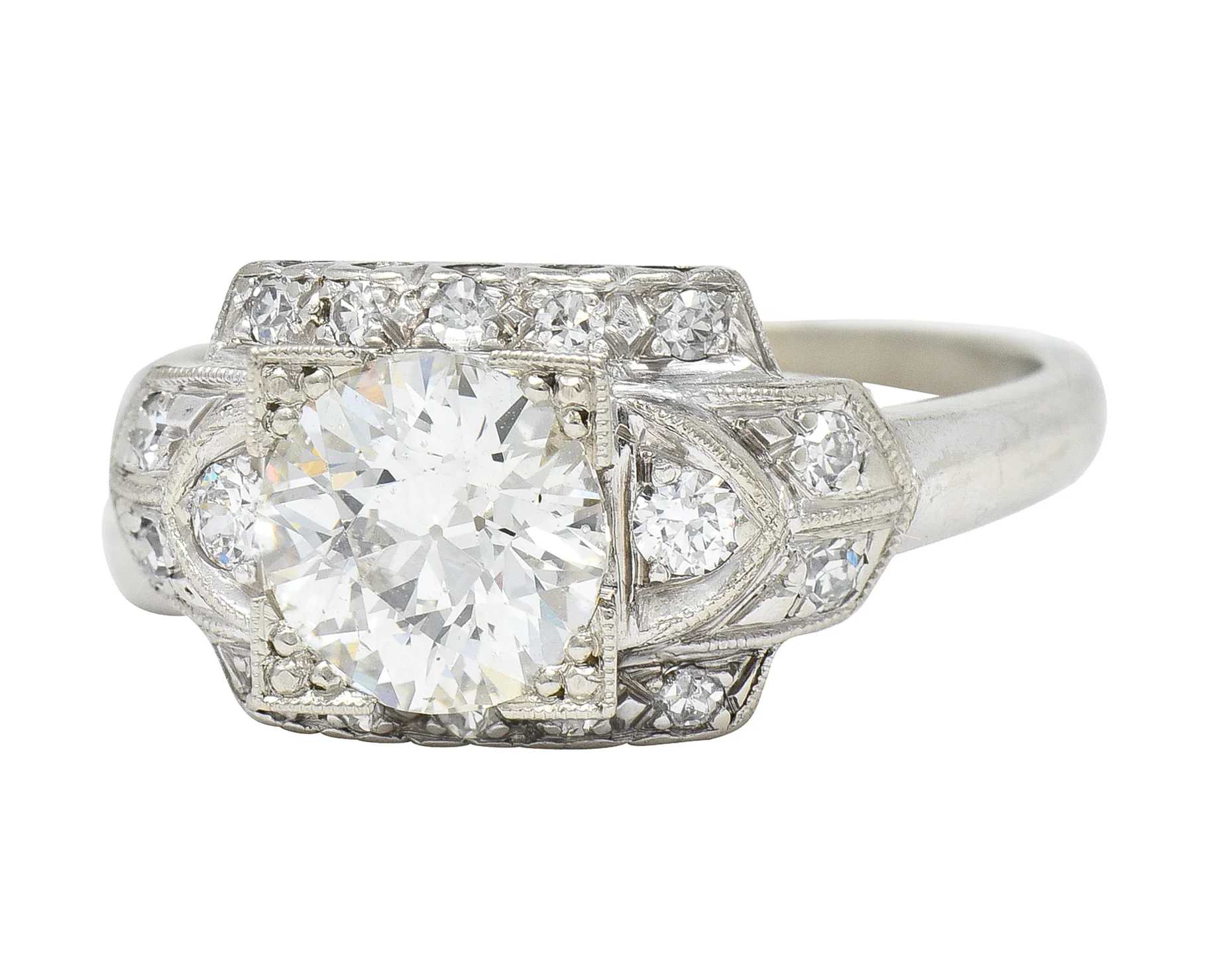 Art Deco 1.39 CTW Old European Cut Diamond 14 Karat White Gold Stepped Vintage Engagement Ring - Image 6