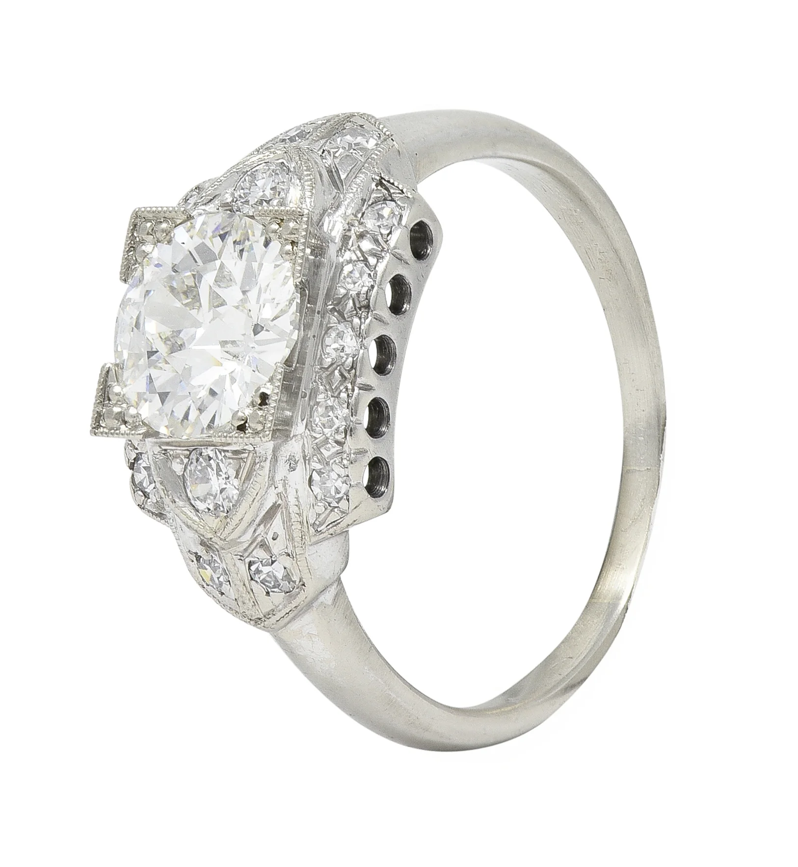Art Deco 1.39 CTW Old European Cut Diamond 14 Karat White Gold Stepped Vintage Engagement Ring - Image 8