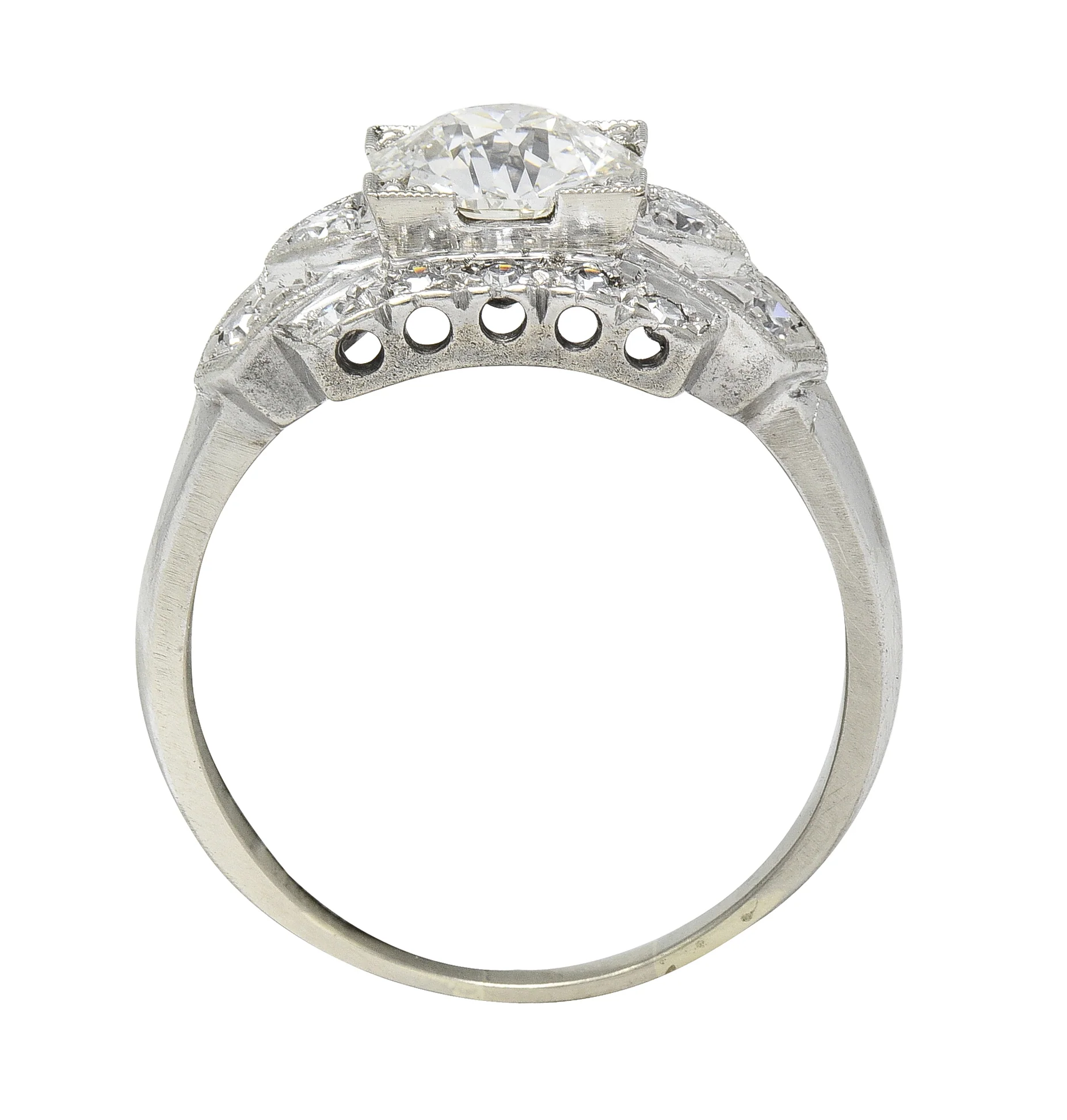 Art Deco 1.39 CTW Old European Cut Diamond 14 Karat White Gold Stepped Vintage Engagement Ring - Image 9