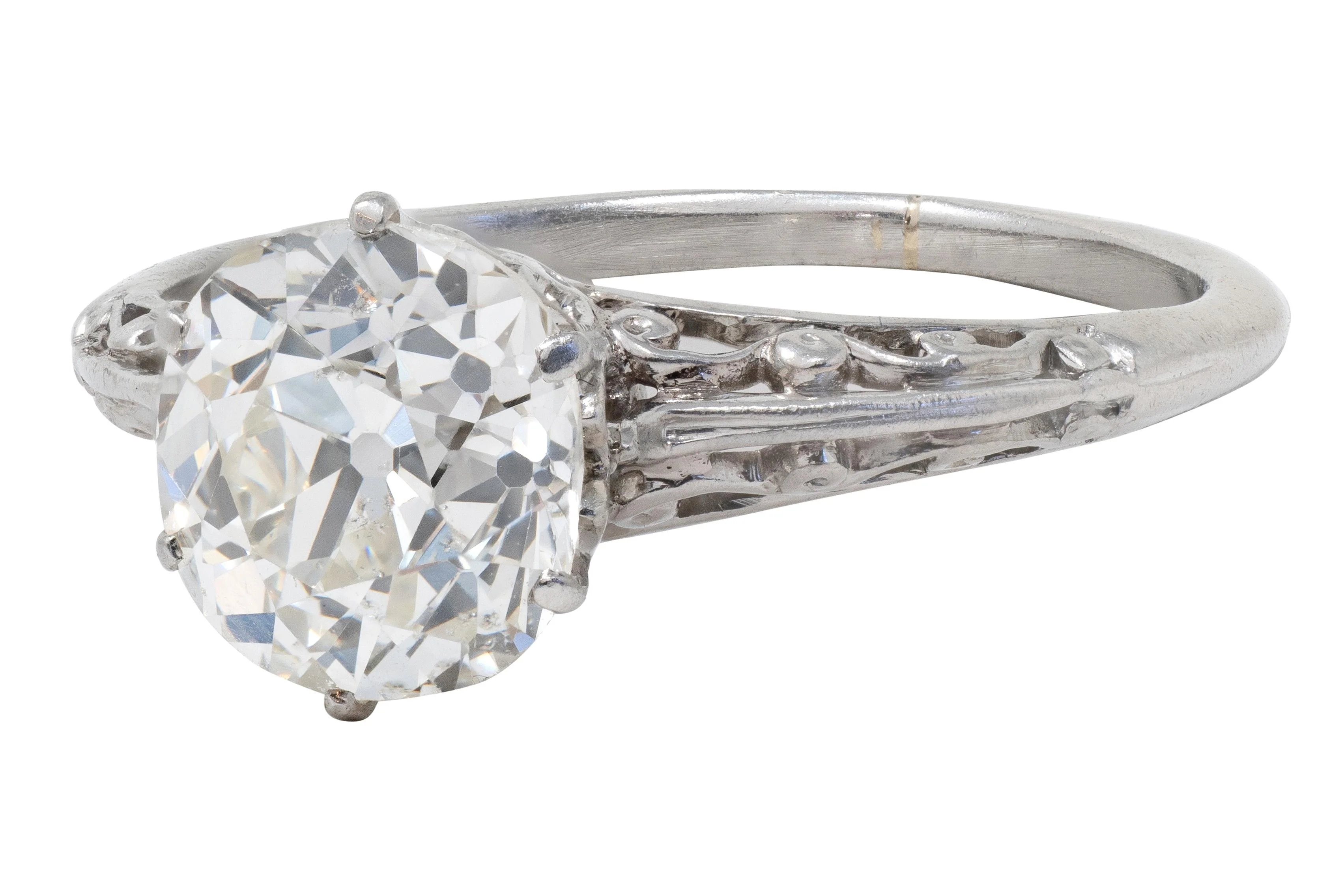 Art Deco 1.39 CTW Old Mine Cut Diamond Platinum Scroll Solitaire Engagement Ring - Image 5