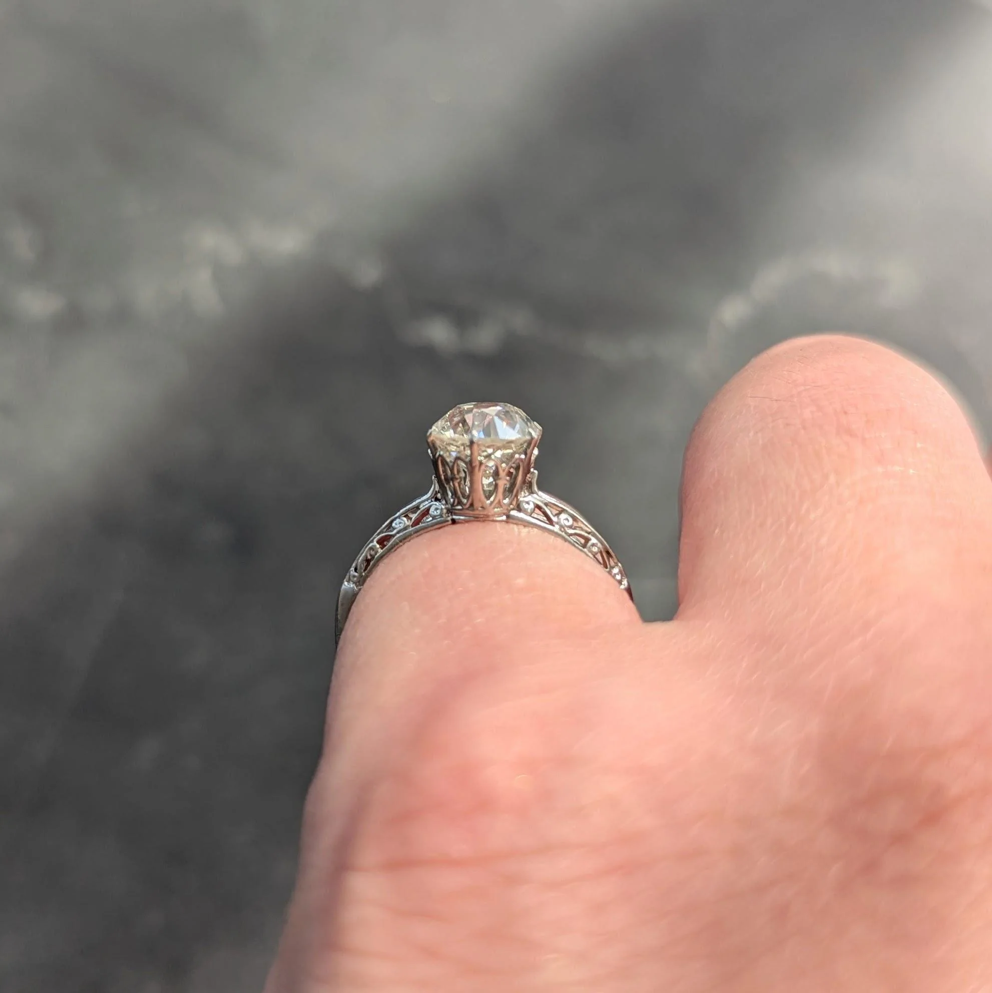 Art Deco 1.39 CTW Old Mine Cut Diamond Platinum Scroll Solitaire Engagement Ring - Image 8