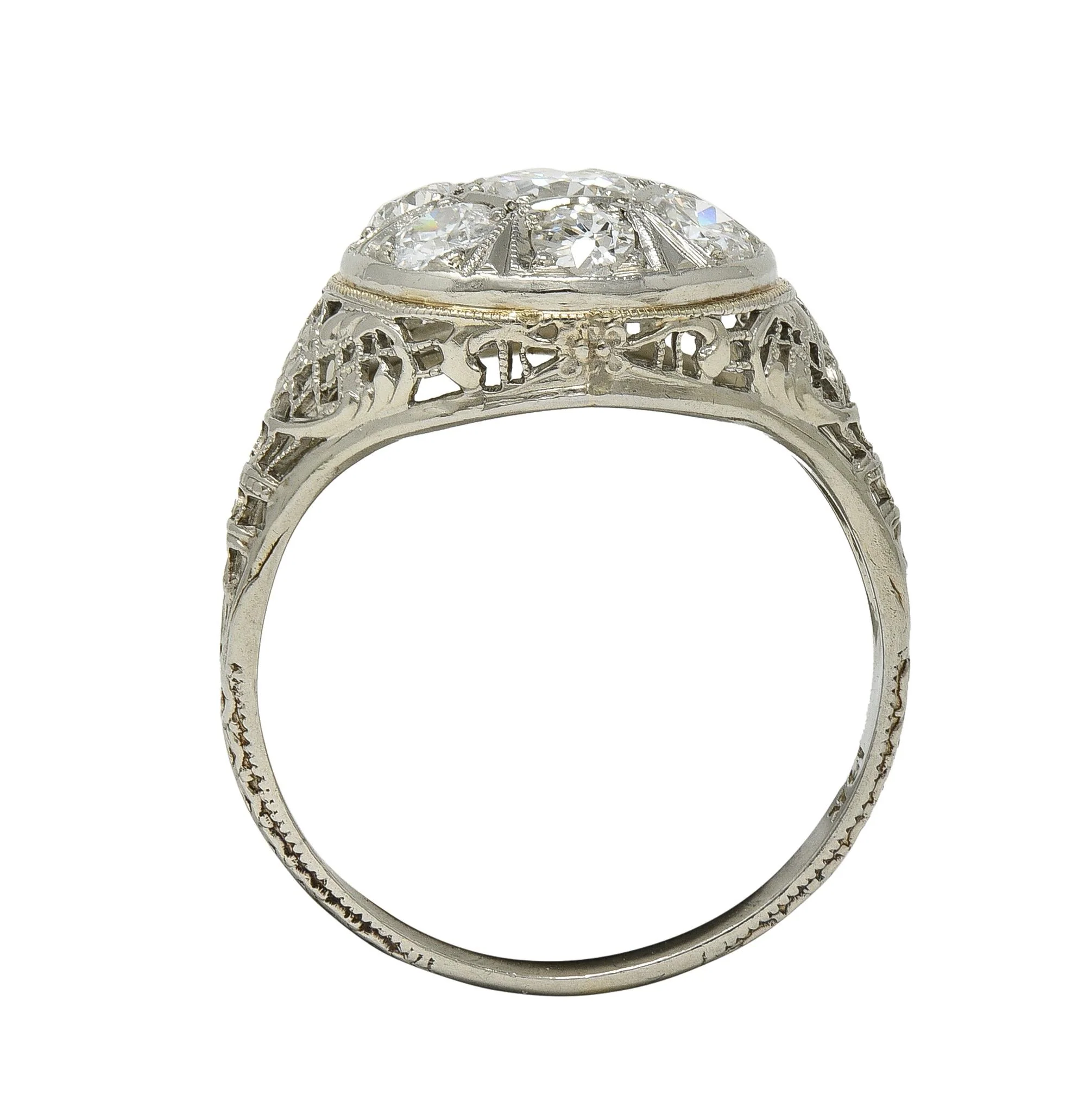 Art Deco 1.40 CTW Diamond 18 Karat White Gold Vintage Trellis Cluster Ring - Image 6