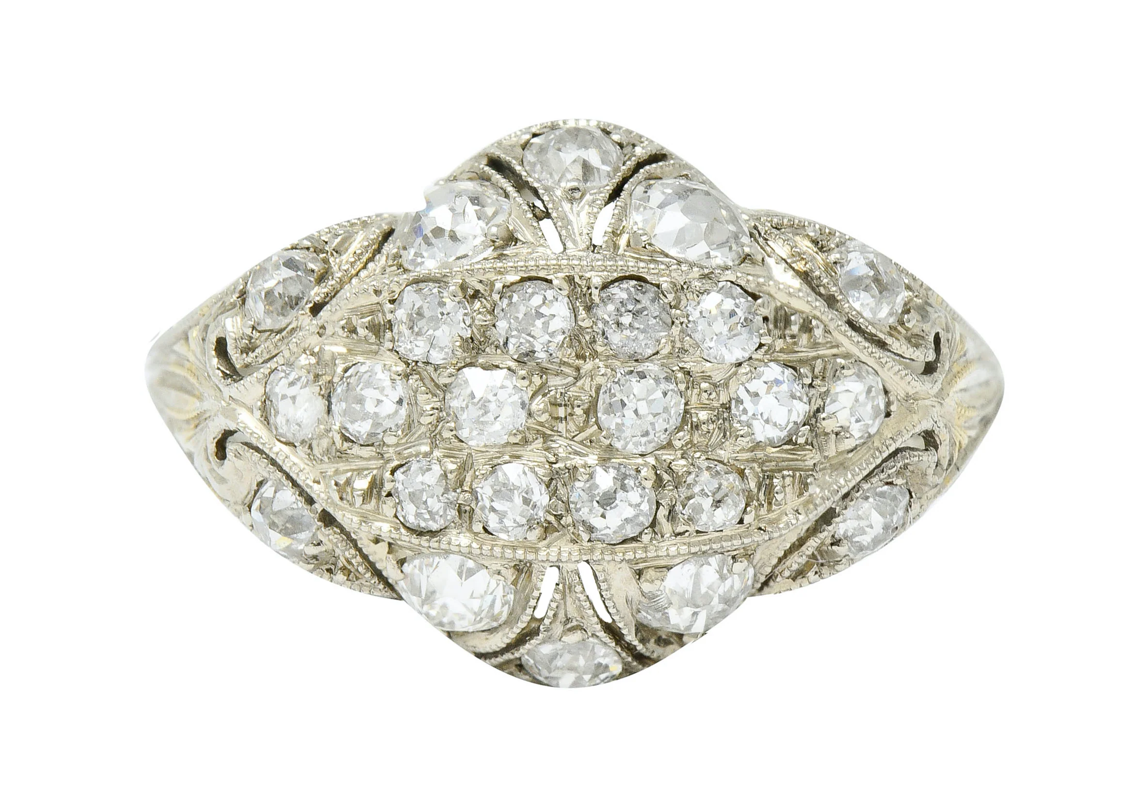 Art Deco 1.42 CTW Diamond 18 Karat White Gold Dinner Ring