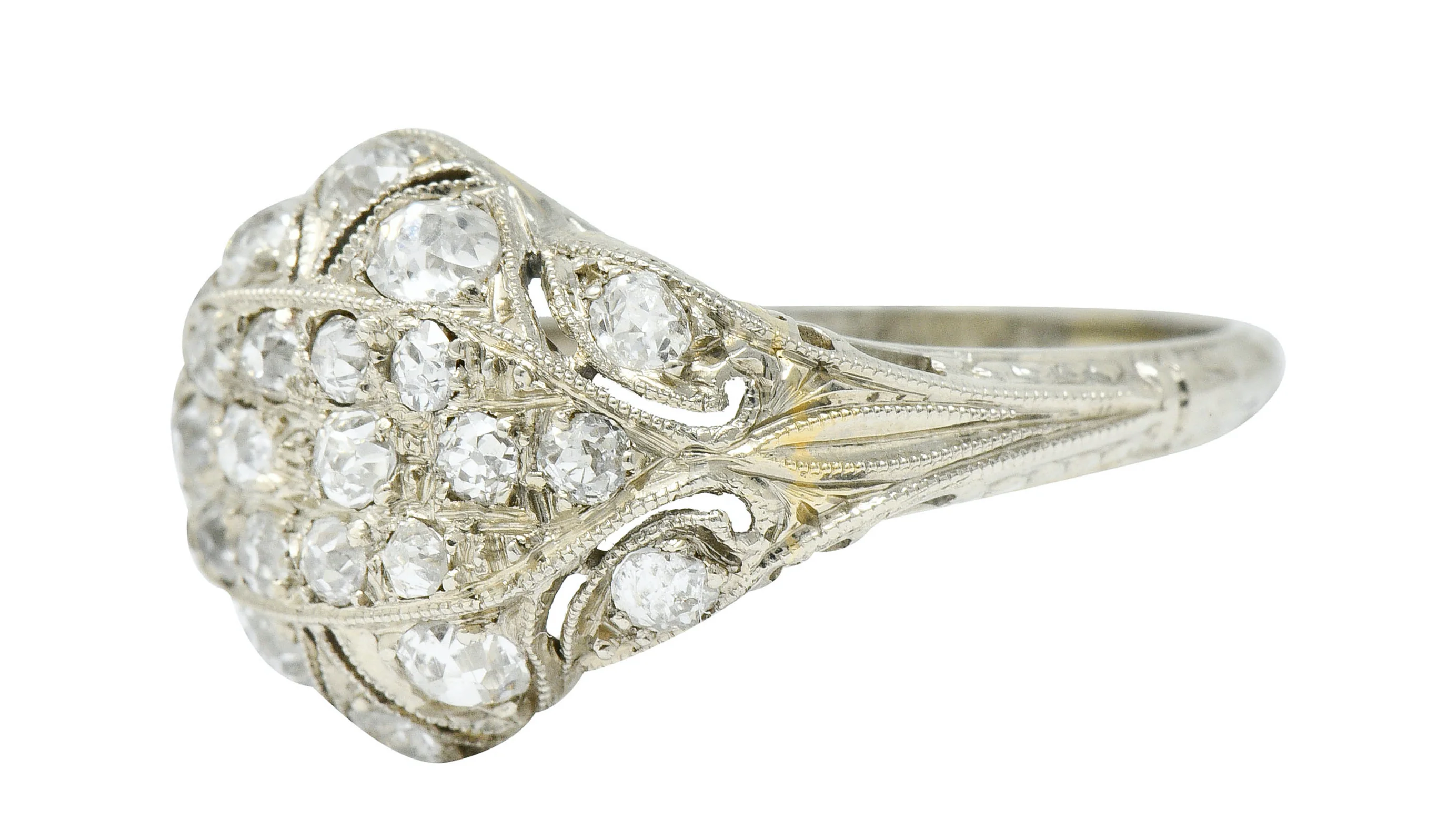 Art Deco 1.42 CTW Diamond 18 Karat White Gold Dinner Ring - Image 6