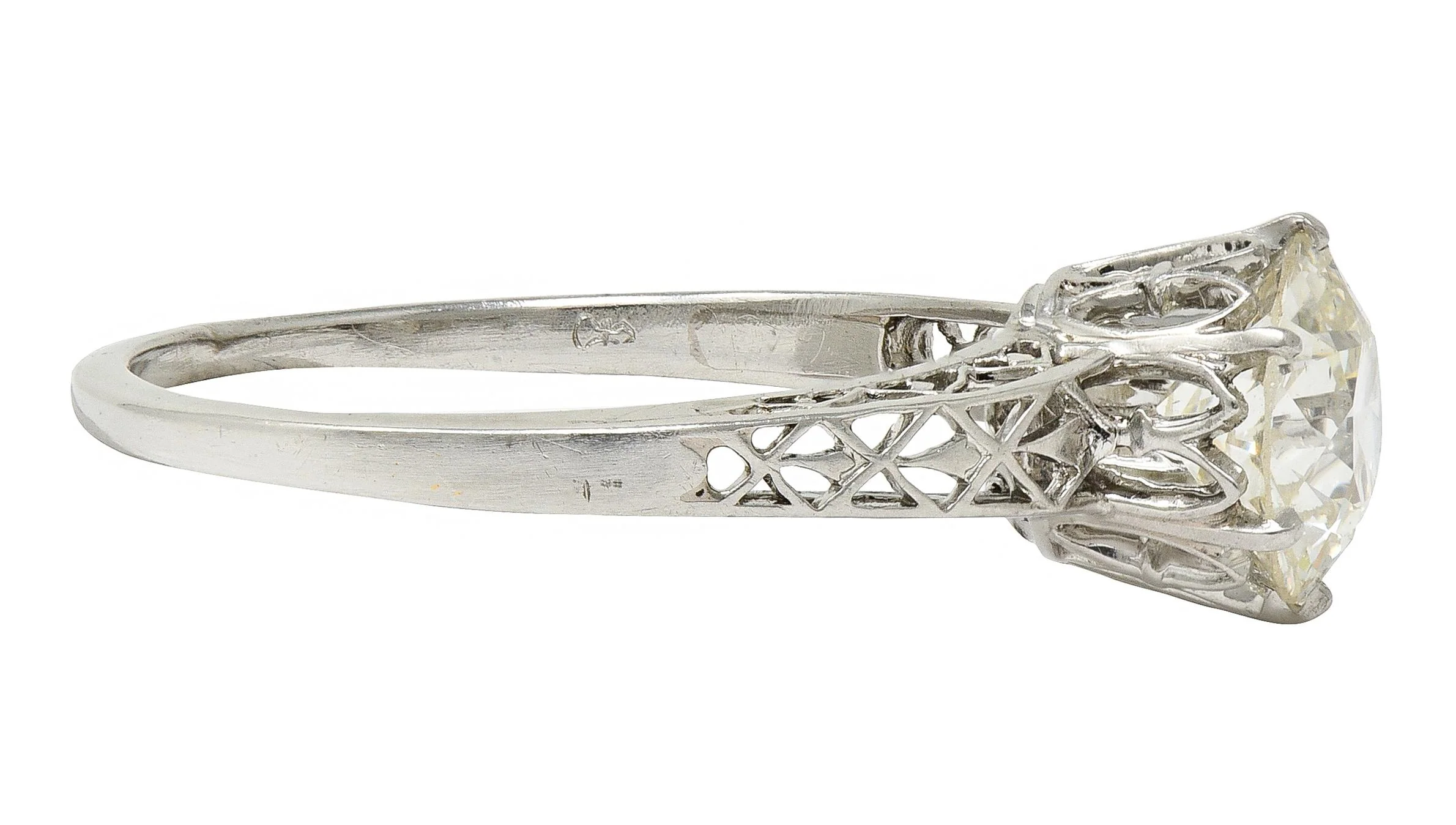 Art Deco 1.42 CTW Old European Cut Diamond Platinum Fleur-De-Lis Trellis Solitaire Engagement Ring - Image 3