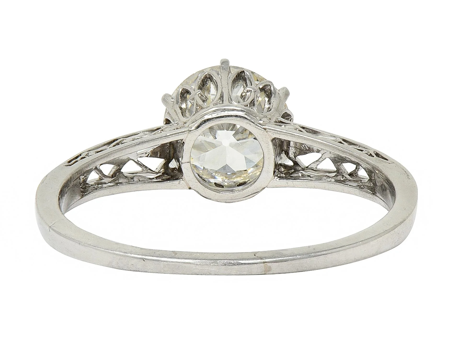 Art Deco 1.42 CTW Old European Cut Diamond Platinum Fleur-De-Lis Trellis Solitaire Engagement Ring - Image 4