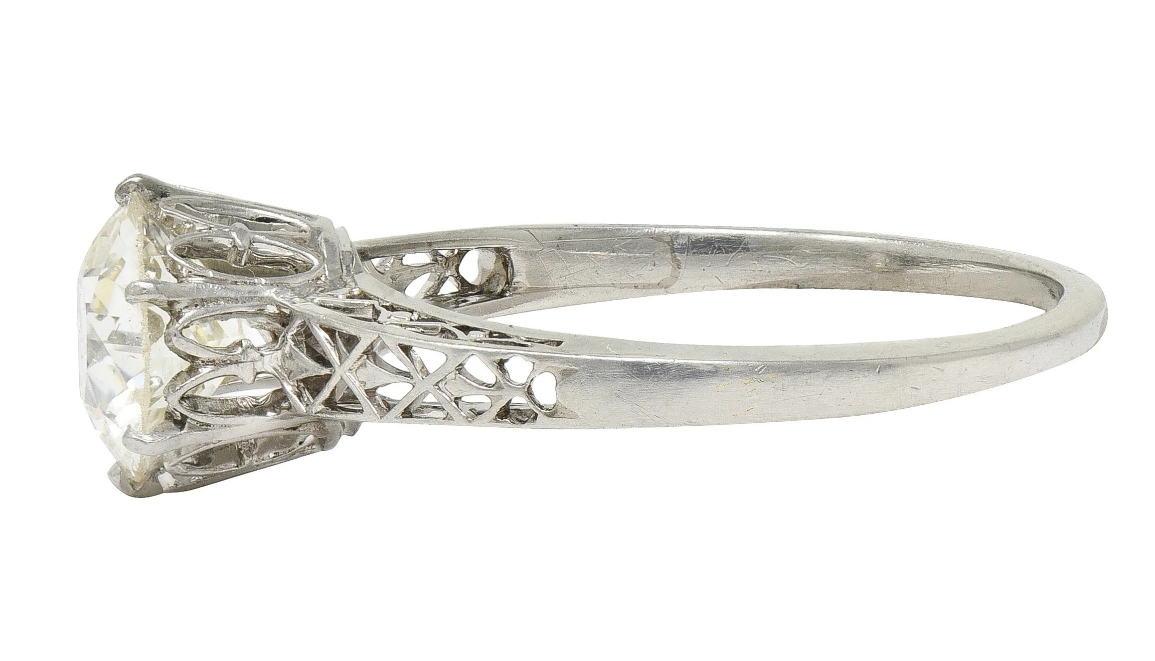 Art Deco 1.42 CTW Old European Cut Diamond Platinum Fleur-De-Lis Trellis Solitaire Engagement Ring - Image 5