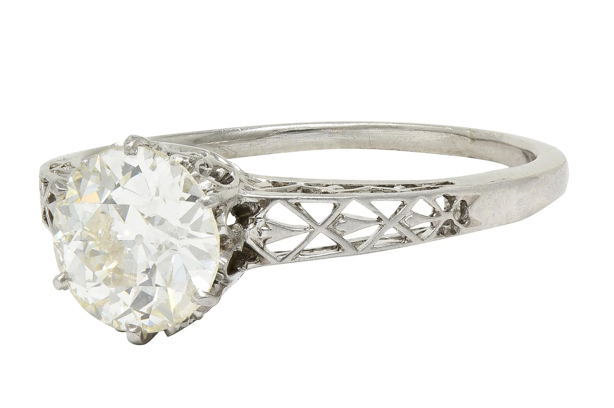 Art Deco 1.42 CTW Old European Cut Diamond Platinum Fleur-De-Lis Trellis Solitaire Engagement Ring - Image 6
