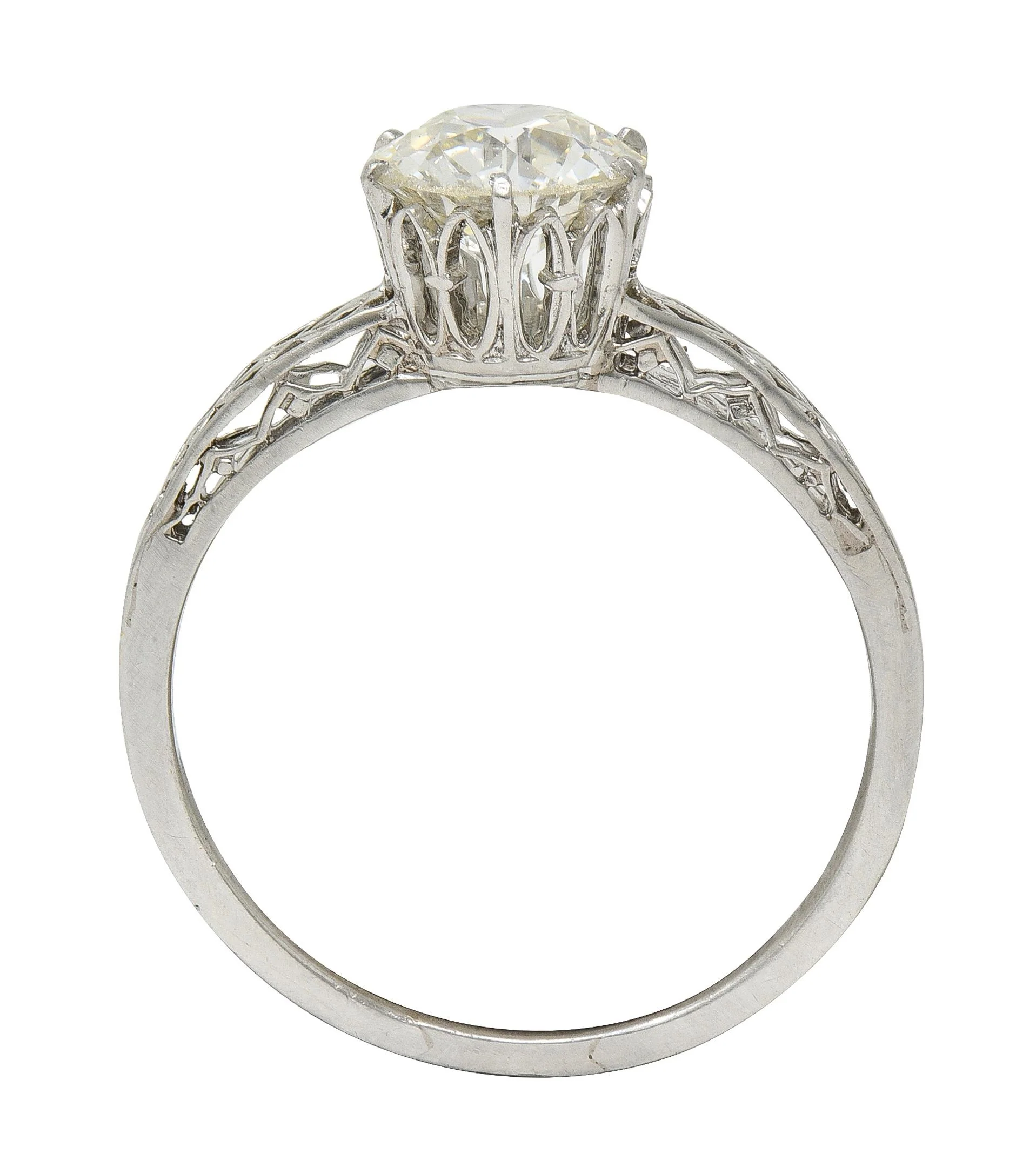 Art Deco 1.42 CTW Old European Cut Diamond Platinum Fleur-De-Lis Trellis Solitaire Engagement Ring - Image 7