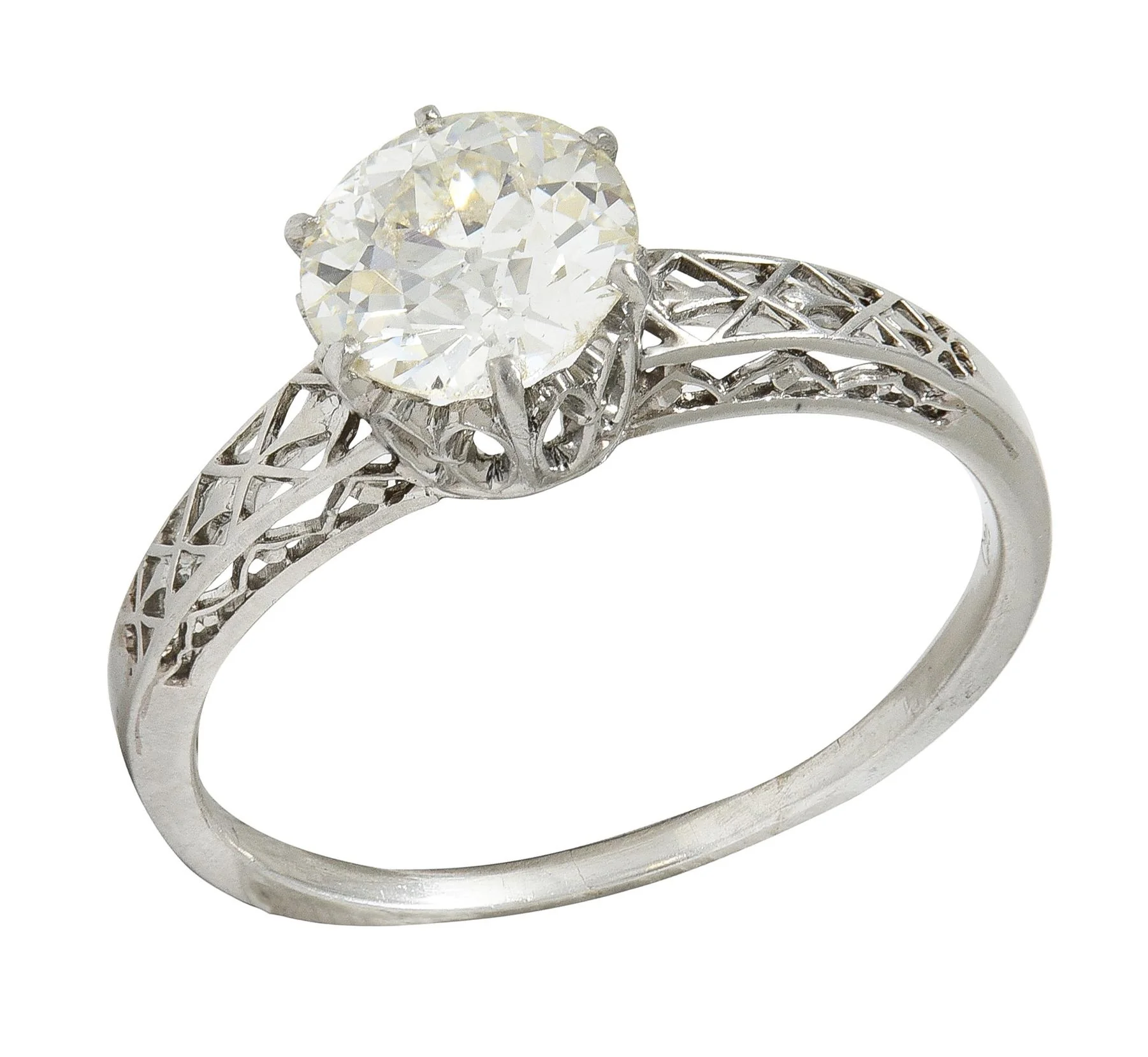 Art Deco 1.42 CTW Old European Cut Diamond Platinum Fleur-De-Lis Trellis Solitaire Engagement Ring - Image 8