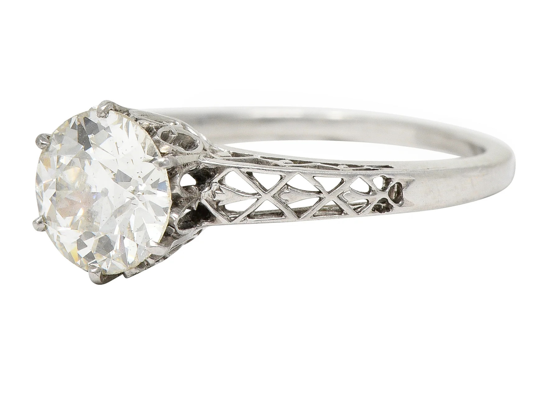 Art Deco 1.42 CTW Platinum Fleur-De-Lis Trellis Solitaire Engagement Ring - Image 6