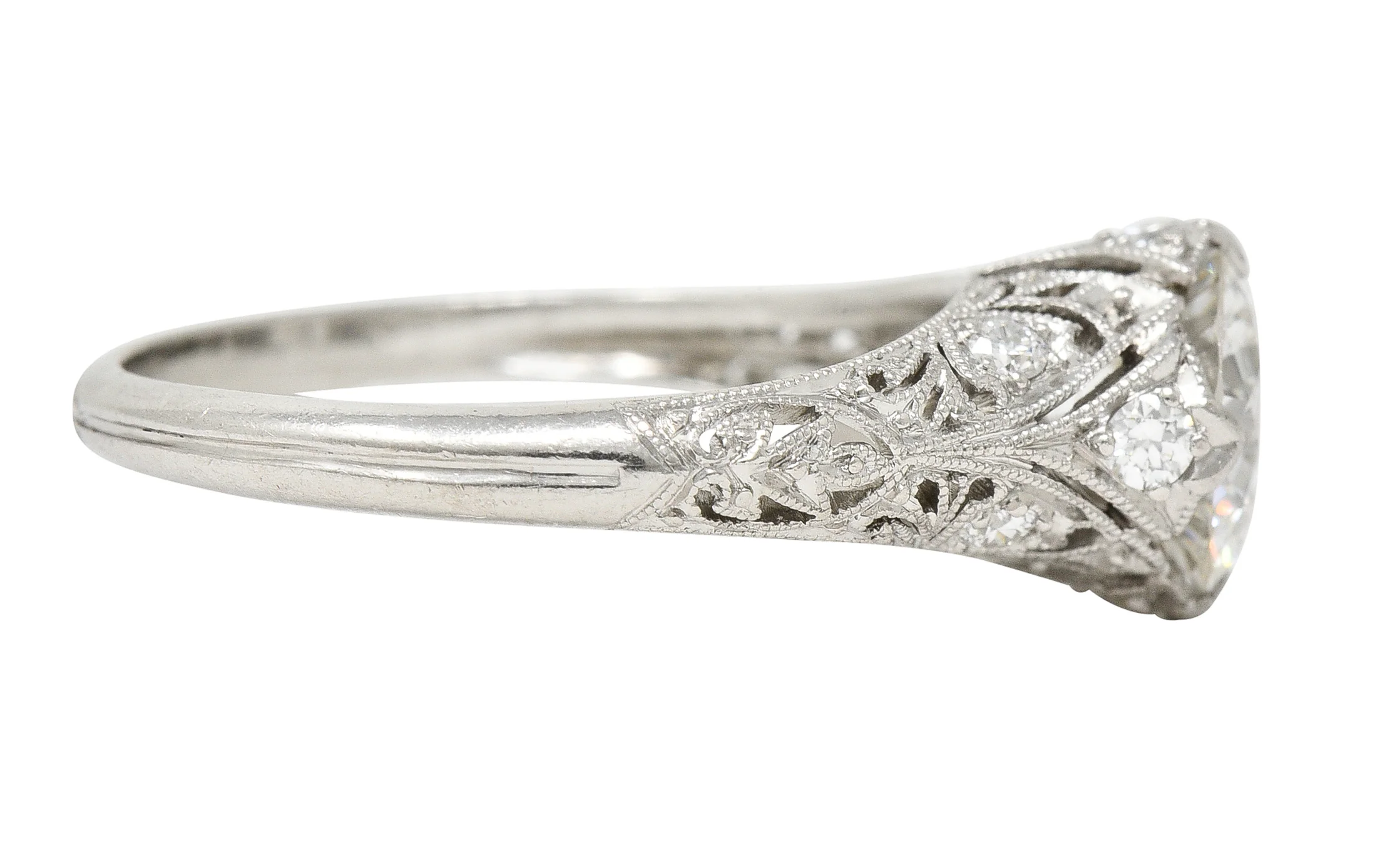 Art Deco 1.44 CTW Old European Cut Diamond Platinum Fleur-De-Lis Engagement Ring - Image 3