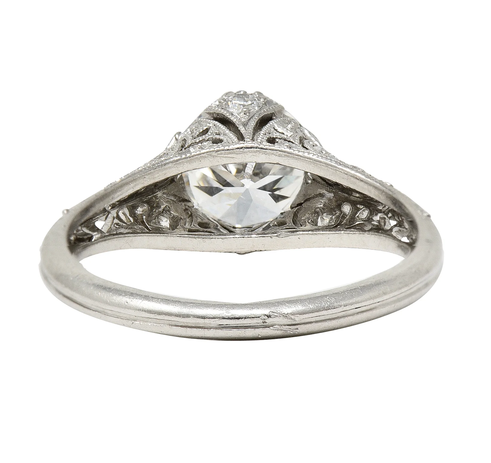 Art Deco 1.44 CTW Old European Cut Diamond Platinum Fleur-De-Lis Engagement Ring - Image 4