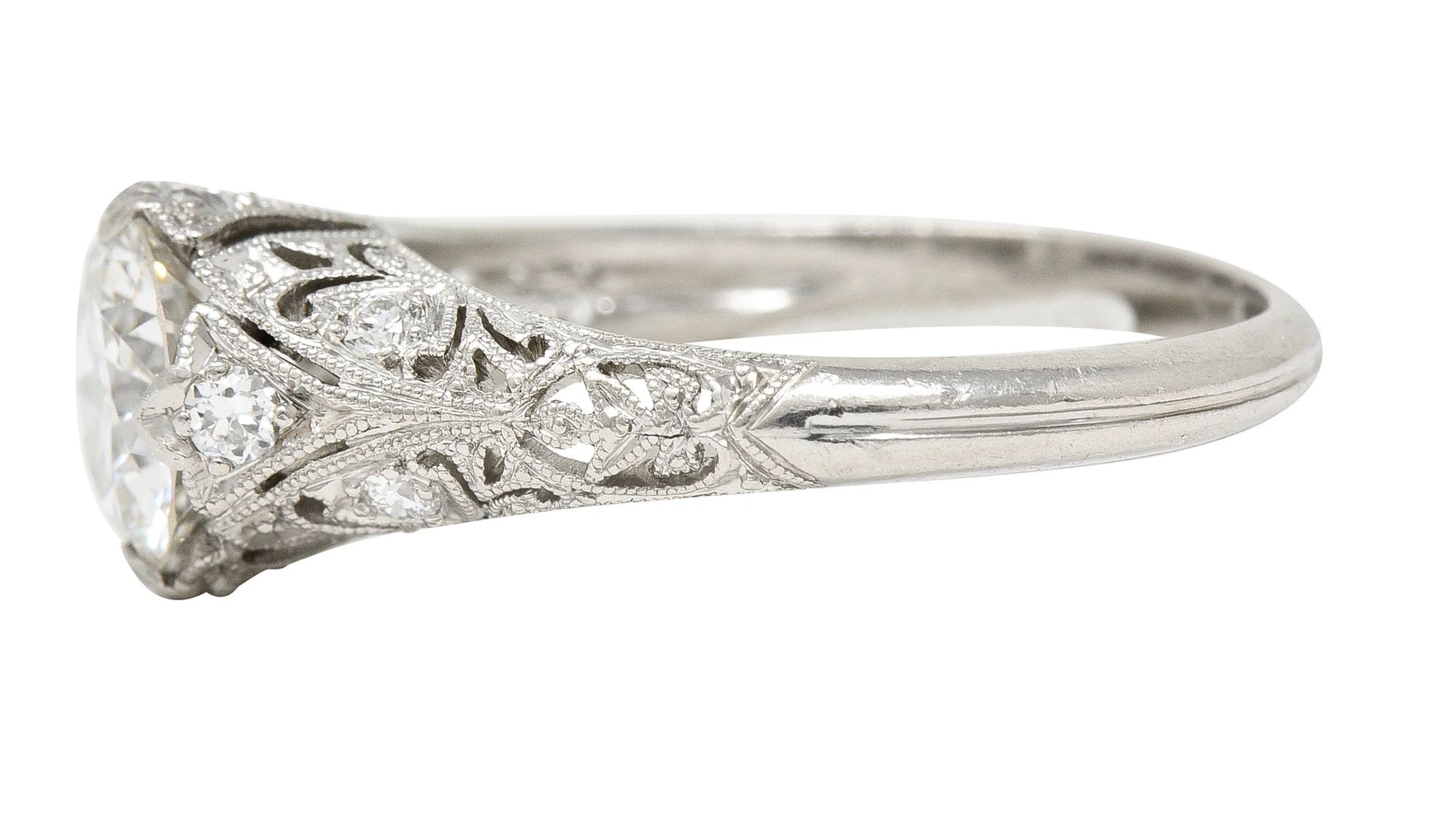Art Deco 1.44 CTW Old European Cut Diamond Platinum Fleur-De-Lis Engagement Ring - Image 5